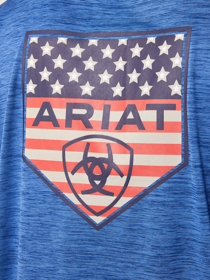 Ariat Men's Charger Proud Shield T-Shirt - Breathable Cotton Tee for Work & Outdoor Activities - Monaco Blue Color