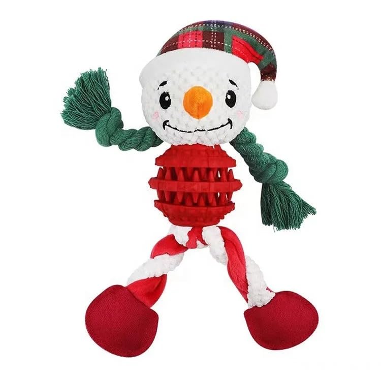 Premium Durable Snowman Dog Chew Toy for Medium & Large Breeds - Christmas Rope Toy with Plush & Rubber for Teeth Cleaning, Interactive Play - Perfect for Holiday Gifting & Indoor/Outdoor Playtime