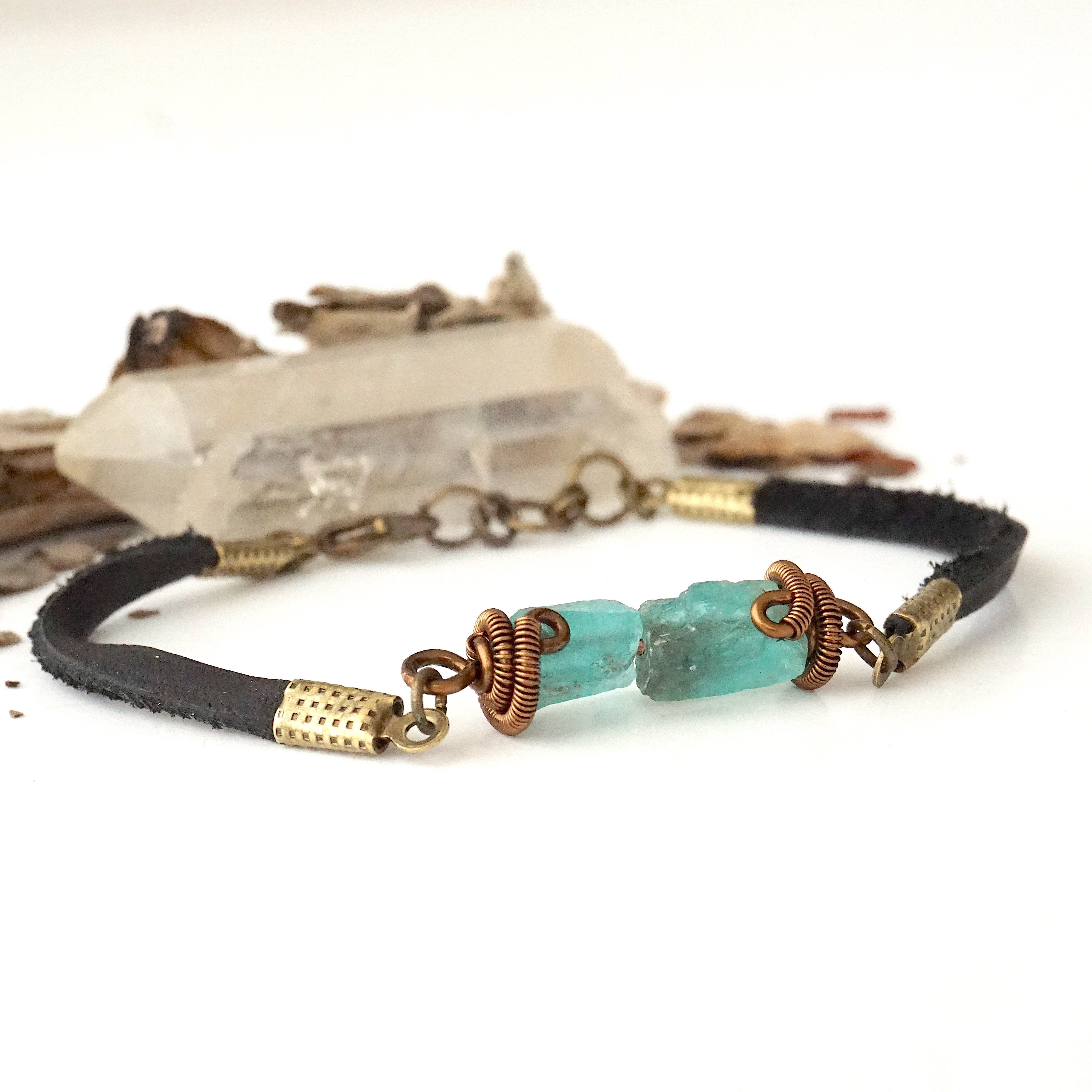 Men's Blue Raw Apatite Bracelet - Natural Stone Healing Crystal Jewelry for Meditation, Energy Balance & Spiritual Protection | Perfect Gift for Men