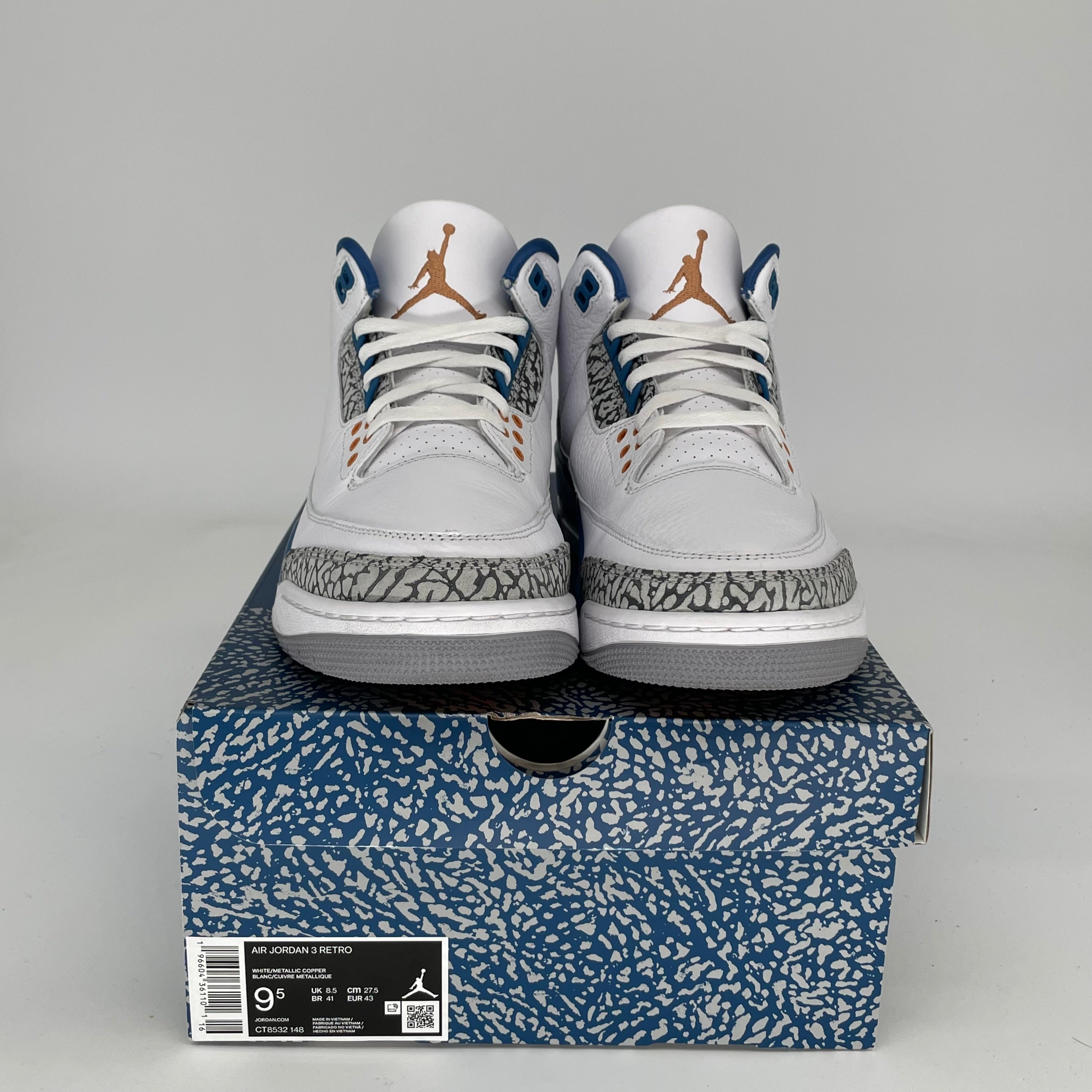 Original Air Jordan 3 Retro 'Wizards' Basketball Shoes - Size 9.5 (CT8532-148) for Men - Perfect for Streetwear, Sneaker Collecting & Casual Sports