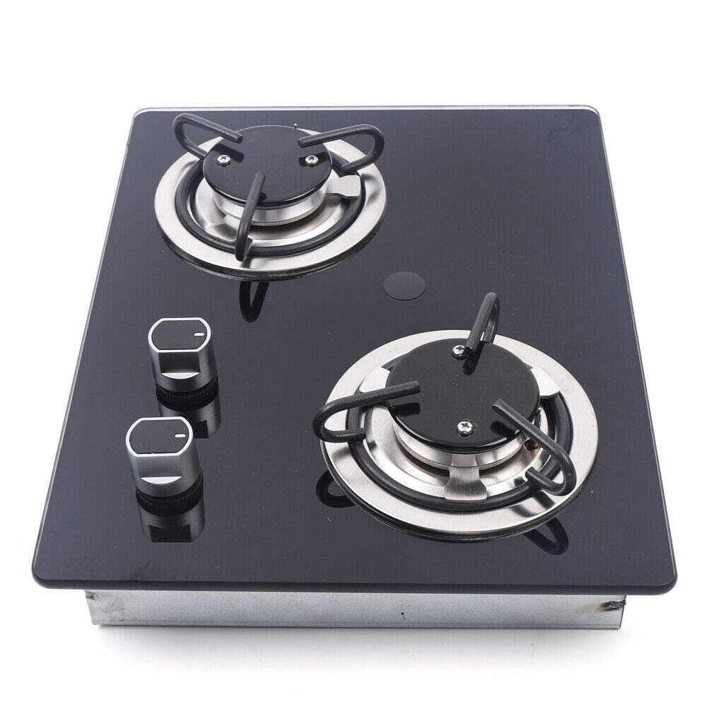 2 Burner LPG Gas Cooktop for RV & Camper - Tempered Glass Gas Hob Stove for Household Kitchen - Perfect for Outdoor Cooking, Camping & Small Spaces