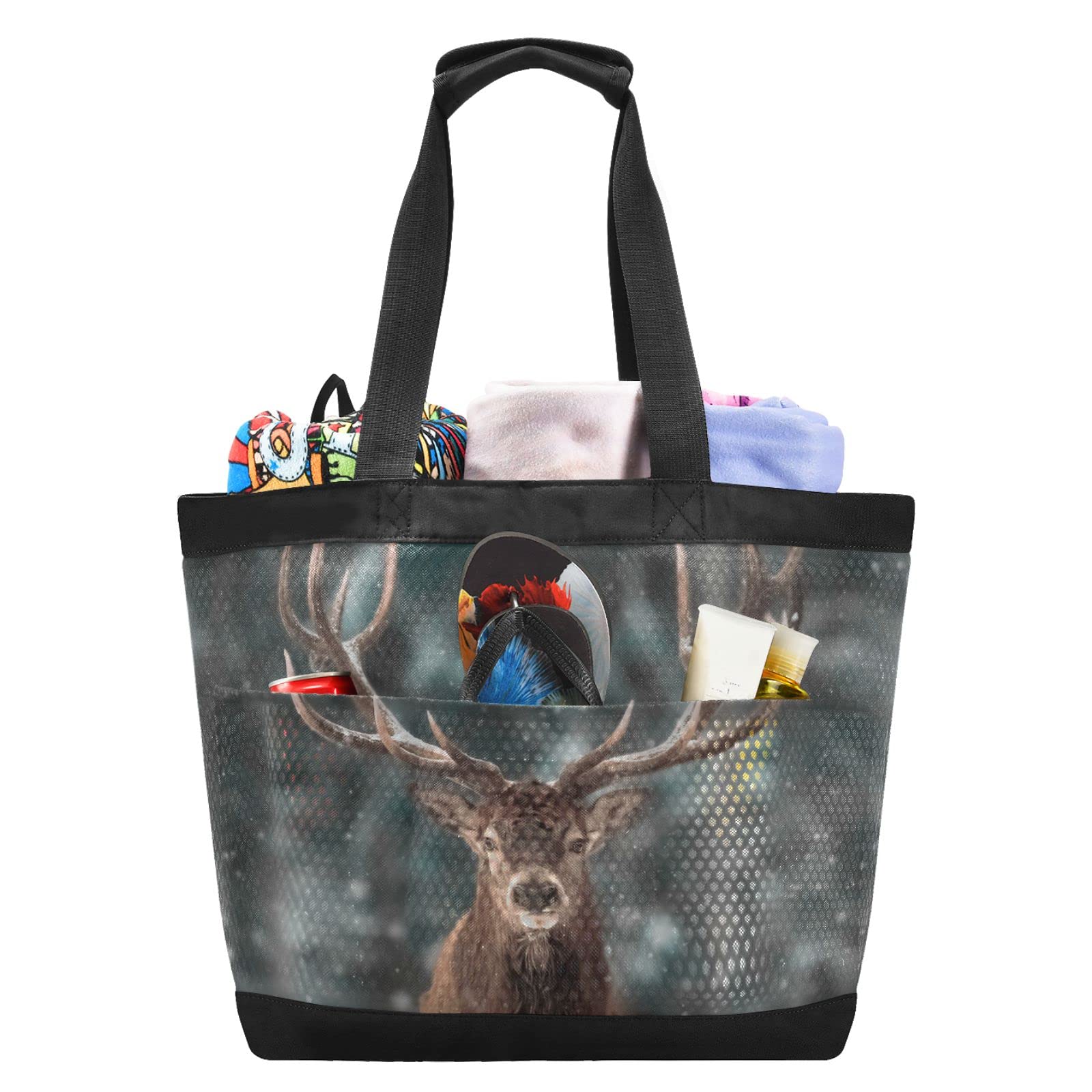 Waterproof Large Mesh Beach Bag for Travel, Gym & Yoga - Lightweight Tote for Pool, Snow & Outdoor Activities | Durable & Spacious Black Carryall
