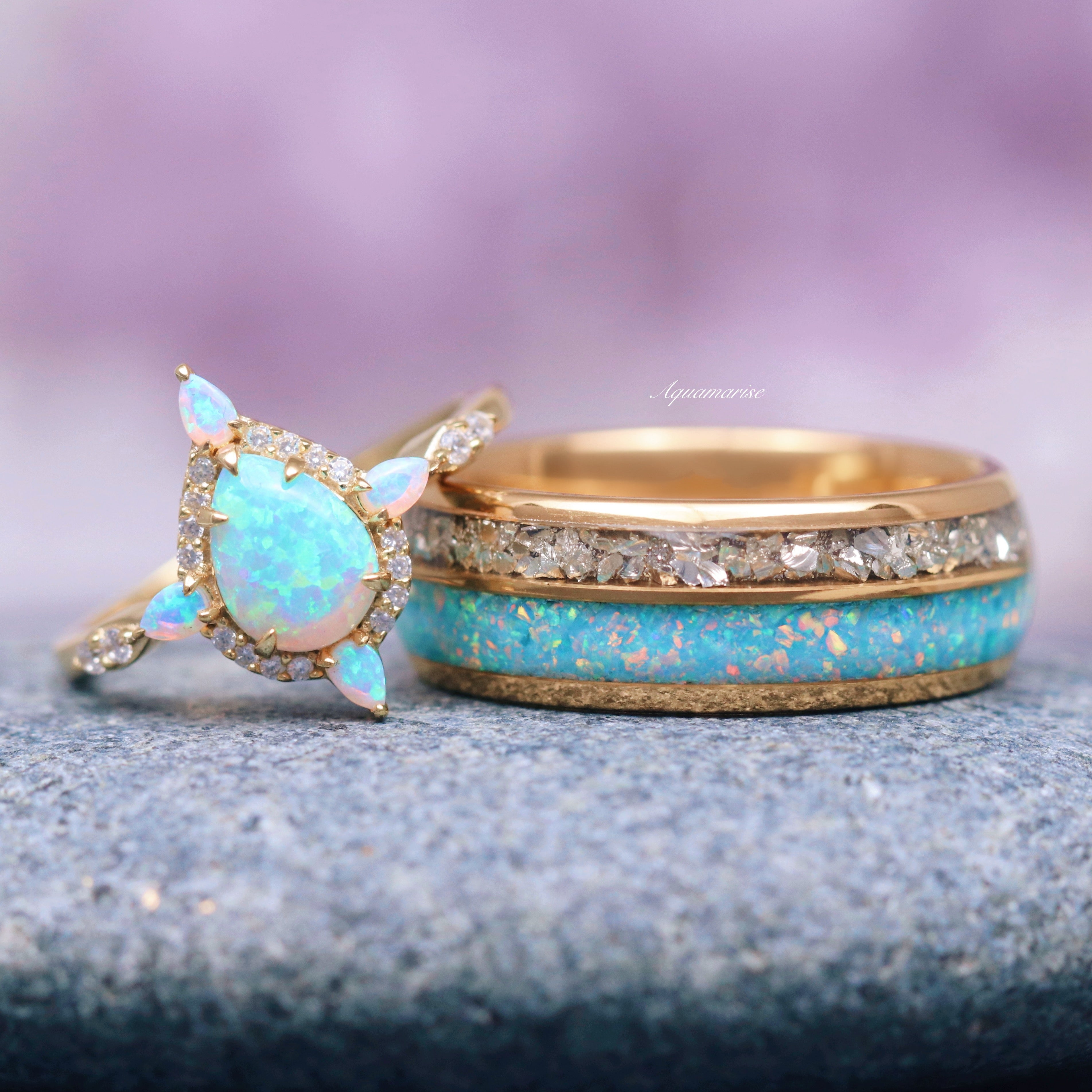 Blue Fire Opal Engagement Ring - 14K Yellow Gold Vermeil for Women | Elegant Wedding, Anniversary & Promise Ring | Perfect for Proposals & Special Occasions