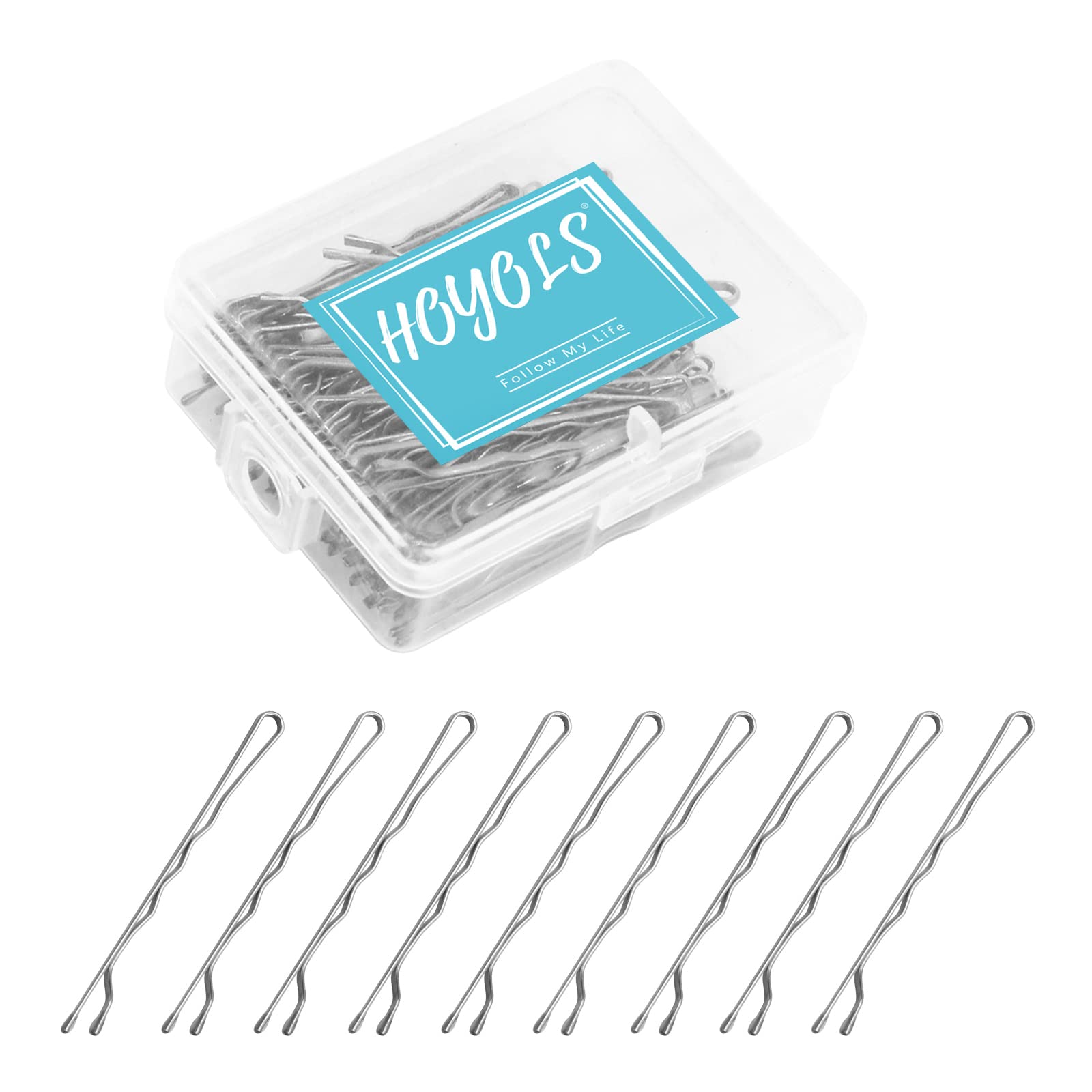 Hoyols Silver Gray Crimped Grip Hair Pins - 100 Count 2 Inch Wavy Non-Slide Bobby Pins for Women & Girls - Secure Hold Hair Accessories for Curly, Thick, or Fine Hair - Perfect for Weddings, Parties, and Everyday Styling