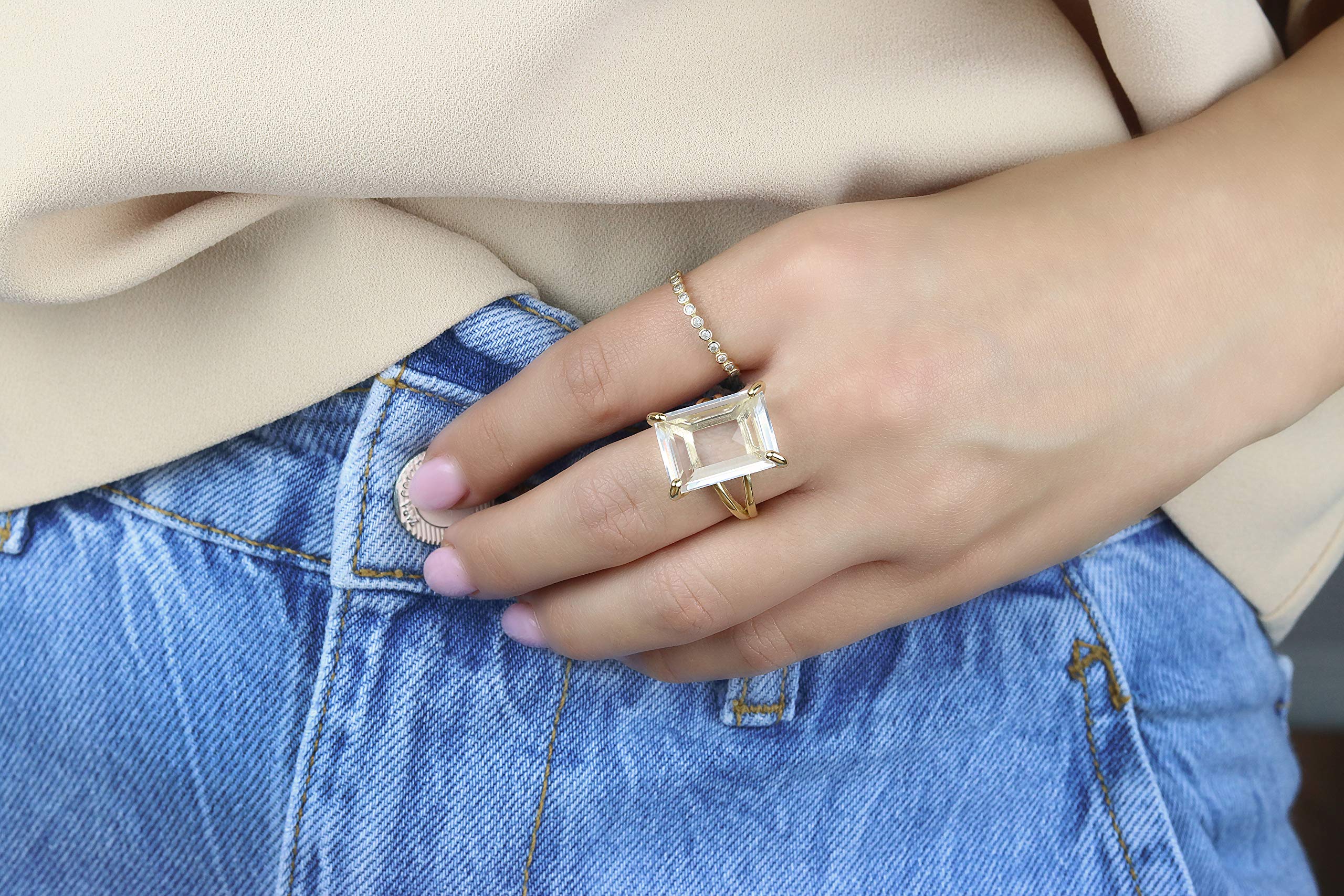 14K Rose Gold Clear Quartz Ring for Women - Natural Gemstone Engagement, Wedding & Anniversary Jewelry - Custom Fine Rings for Bridesmaid Gifts, Birthday & Christmas - Perfect for Everyday Wear, Date Nights & Special Occasions