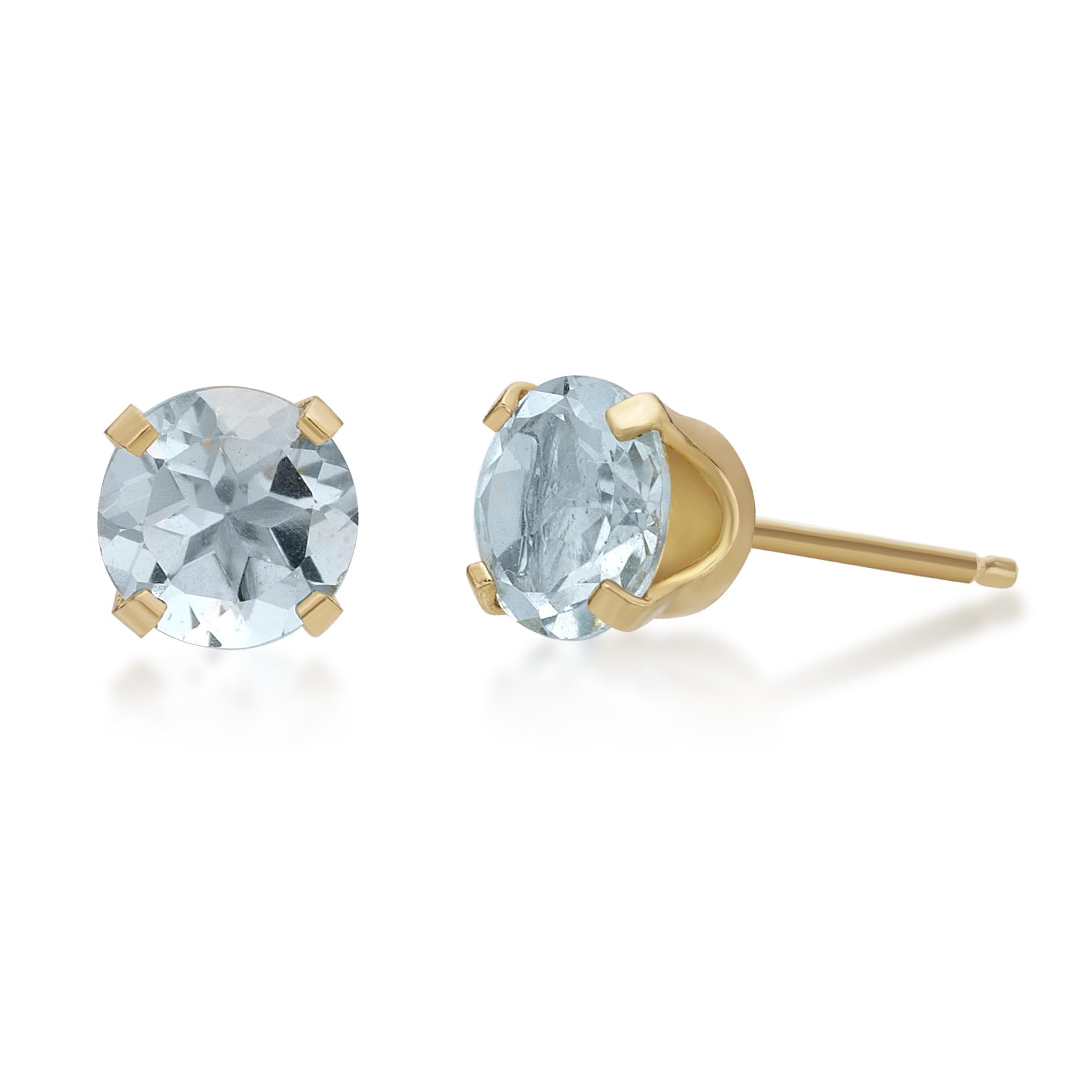 Natural Gemstone Round Stud Earrings for Women - 14k Yellow or White Gold, 5mm Push Back Birthstone Jewelry by Lavari Jewelers | Perfect for Gifts, Birthdays & Everyday Wear