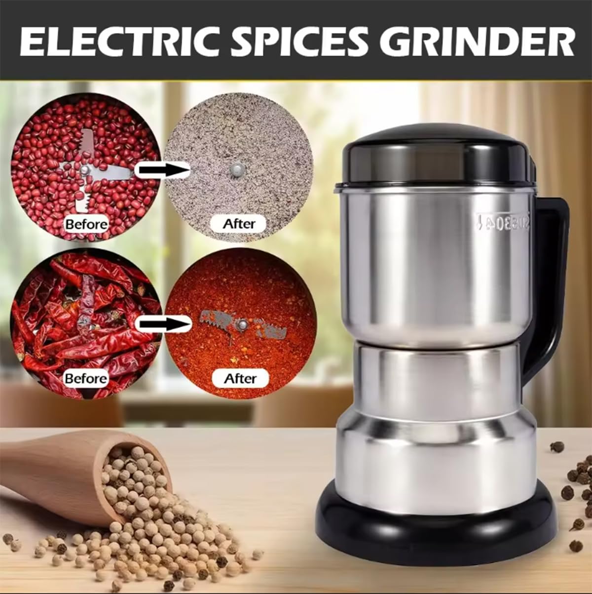 Premium Electric Coffee Grinder & Spice Mill - 304 Stainless Steel Blade for Beans, Nuts, Herbs & Grains | Quiet Multifunctional Kitchen Appliance for Home Barista & Cooking Enthusiasts | Perfect for Espresso, French Press & Baking Ingredients Preparation