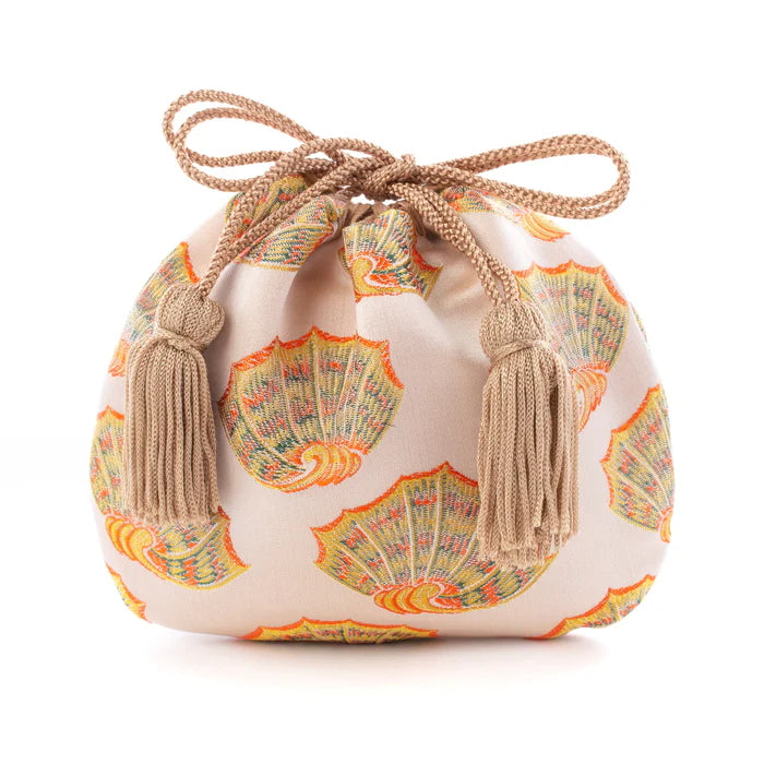 Nishijin Woven Small Drawstring Shell Pouch - Handmade in Kyoto, Japan | Traditional Japanese Craft Purse for Coins, Jewelry & Travel Essentials