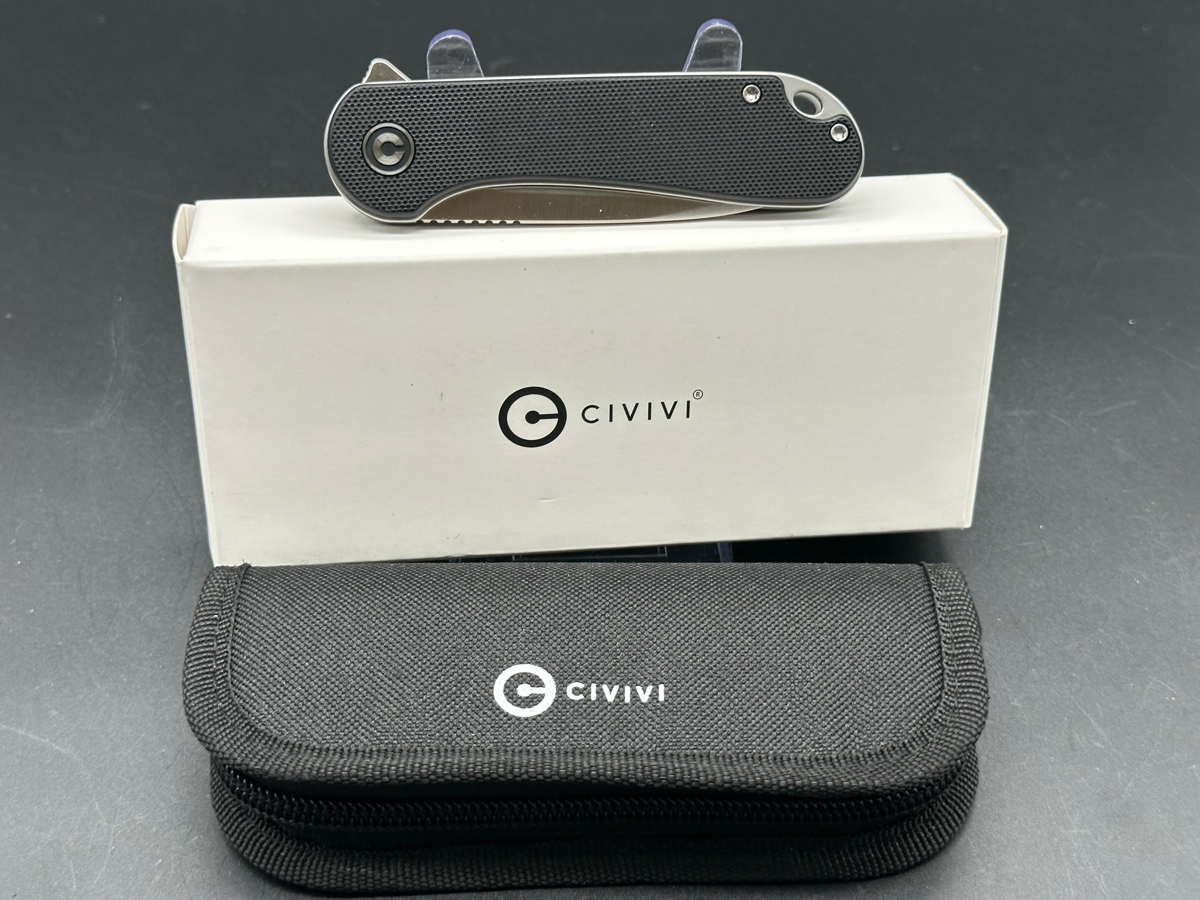 Civivi Elementum D2 Pocket Knife - Satin Drop Point Blade & Black G10 Handle - EDC Folding Knife for Camping, Hiking, and Everyday Carry