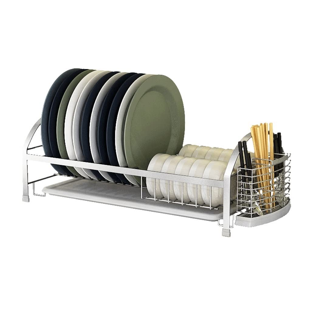 Stainless Steel Dish Rack for Kitchen - Single Layer 304 Stainless Steel Dish Drying Rack with Tableware Storage, Space Saving Dishware Organizer - Perfect for Countertop, Sink Side & Small Kitchen Organization