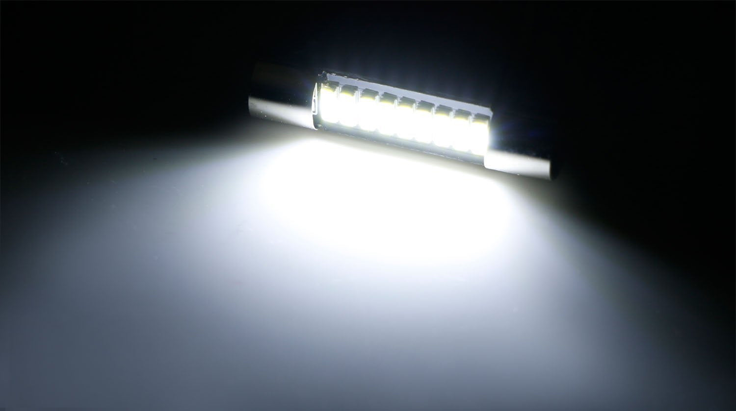 4-Piece White 9 SMD 29mm 6641 LED Bulbs - Replacement Lights for Car Vanity Mirror & Sun Visor - Perfect for Interior Lighting, Night Driving, and Makeup Application