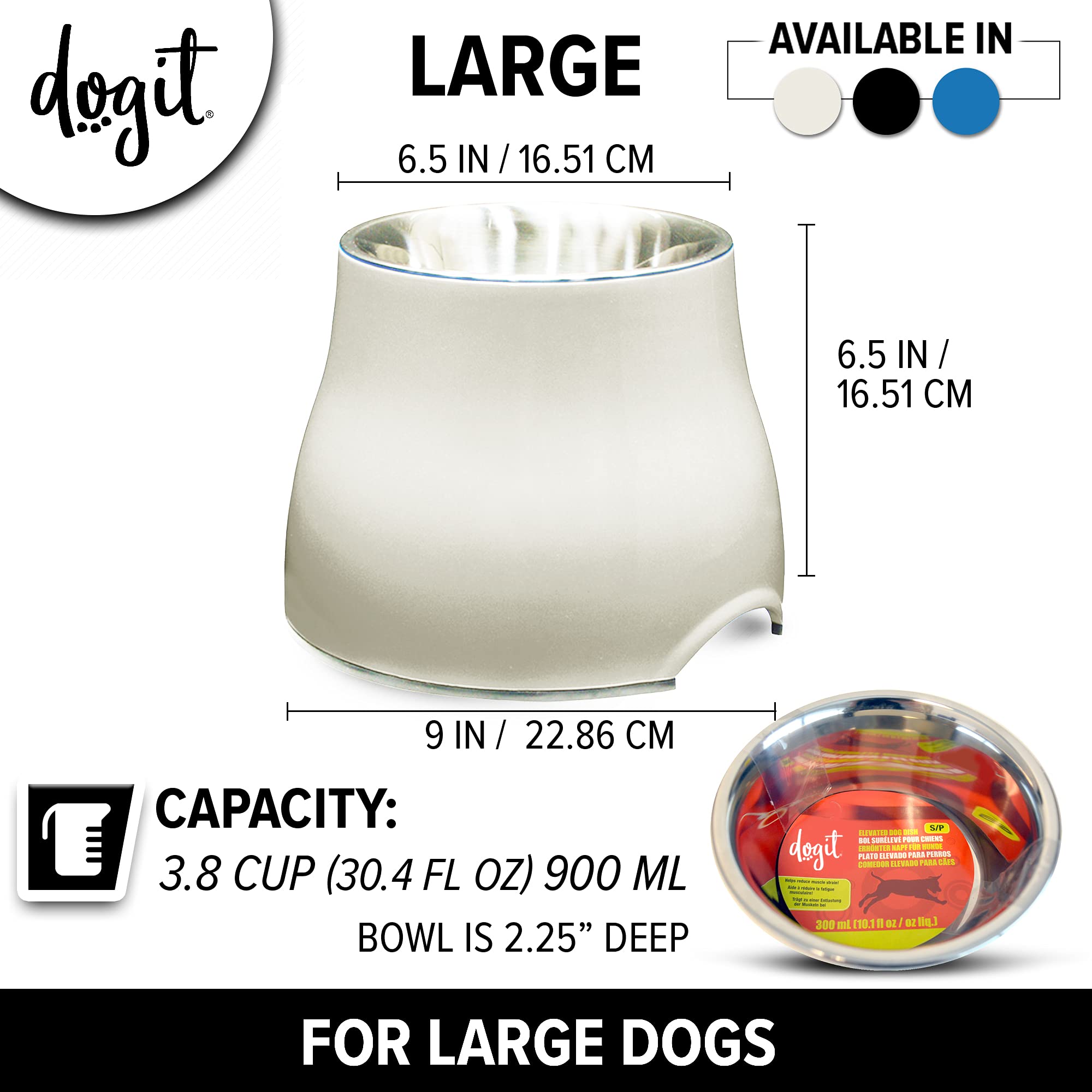 Elevated Stainless Steel Dog Bowl for Large Dogs - Adjustable Height Pet Food & Water Dish - White (Model 73753) - Perfect for Dining Areas & Outdoor Use