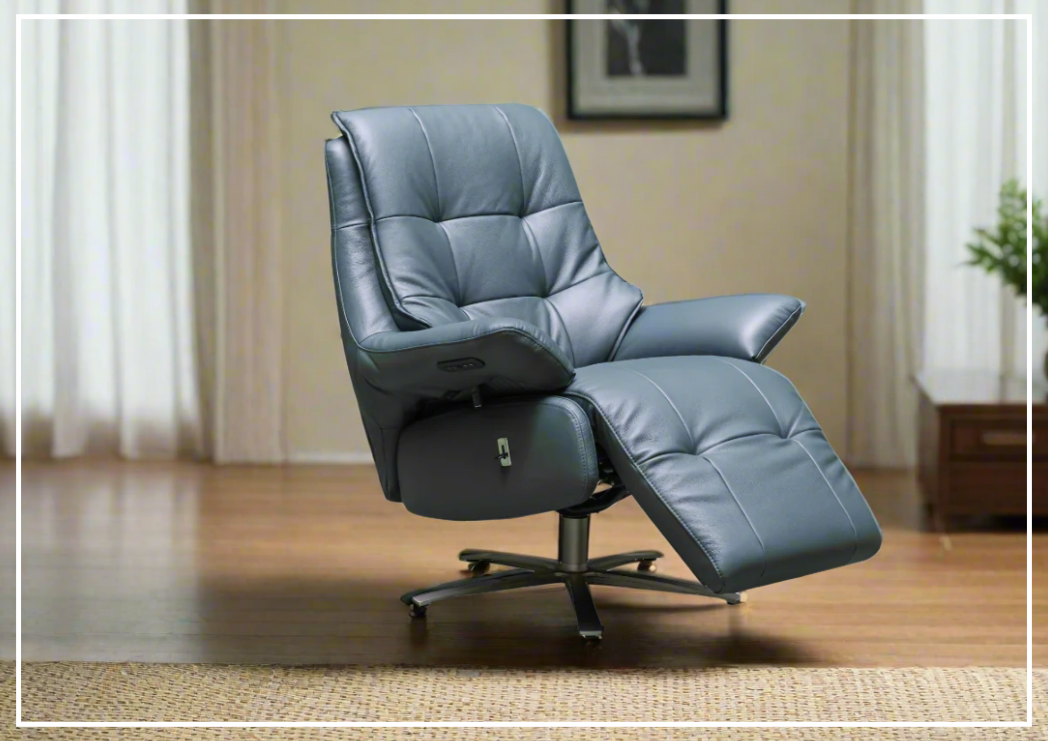 Klaussner Serano Blaze Blue Leather Swivel Power Recliner Lift Chair - Electric Massage Recliner for Living Room, Home Theater & Elderly Care - Comfortable Adjustable Sofa with USB Charging Port