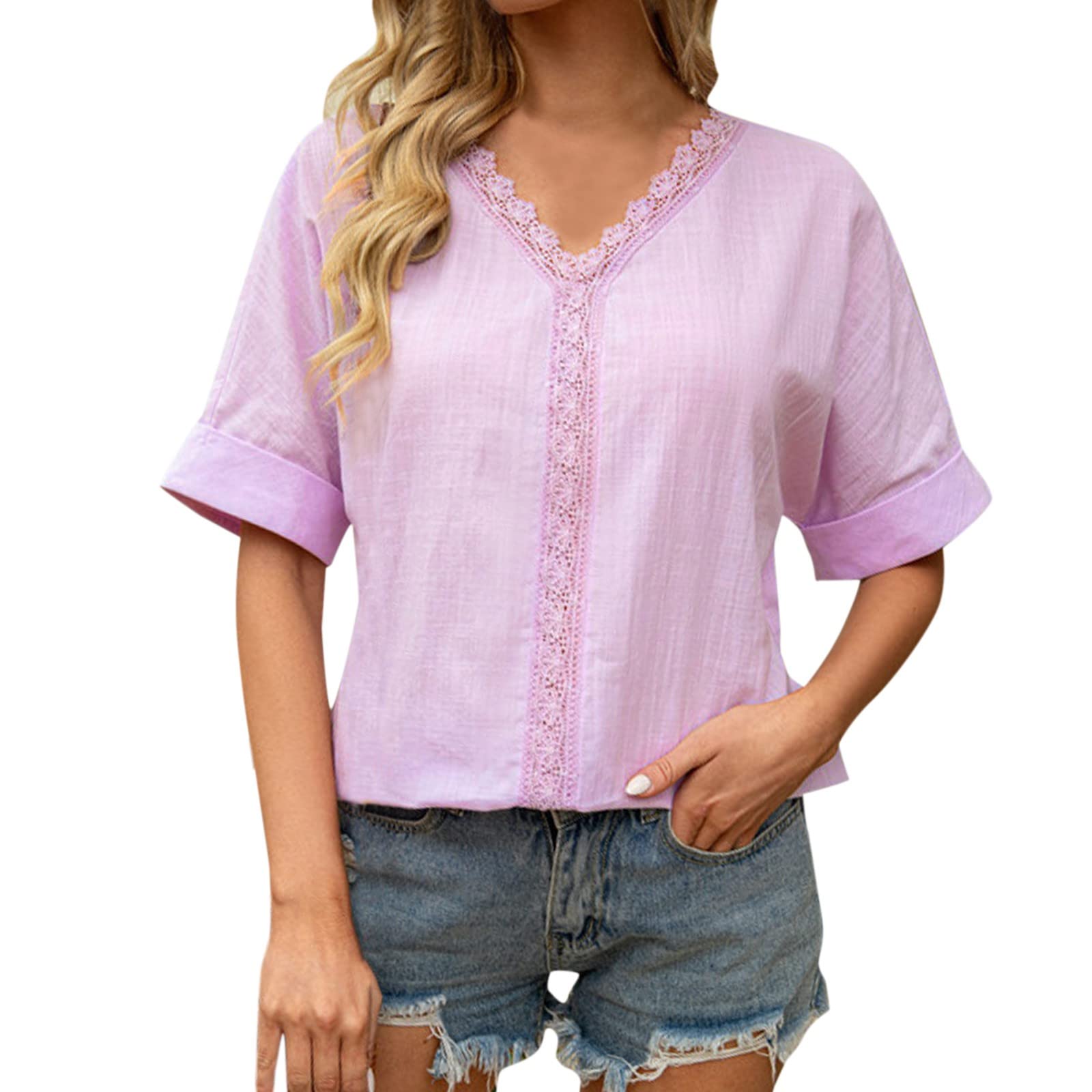 Extra Long Sleeve Women's Short Sleeve Summer T-Shirt - Casual V-Neck Loose Fit Top for Women | Perfect for Beach, Travel & Everyday Wear