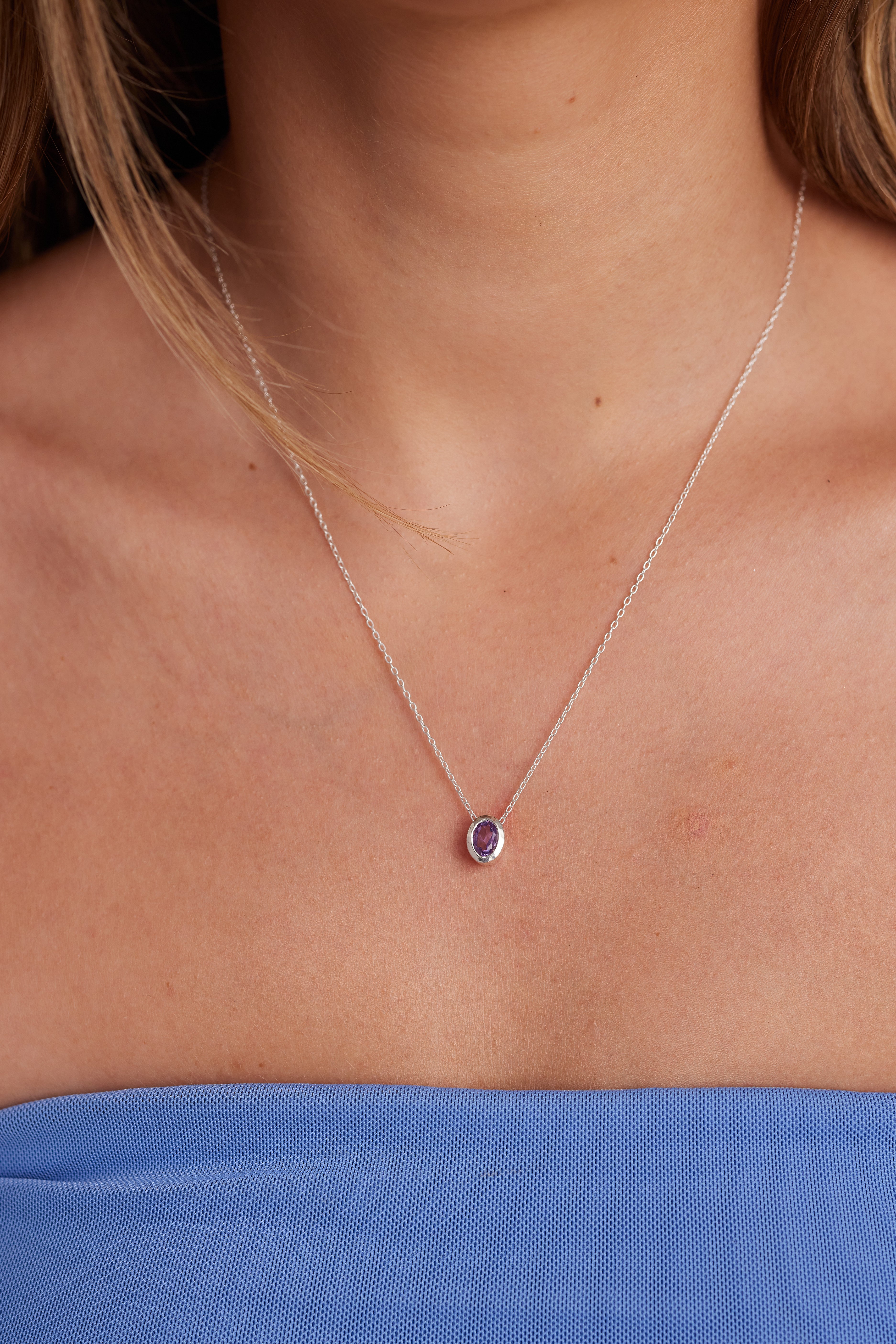 February Amethyst Silver Oval Birthstone Necklace – Elegant Jewelry Gift for Women, Birthday, Anniversary & Valentine's Day