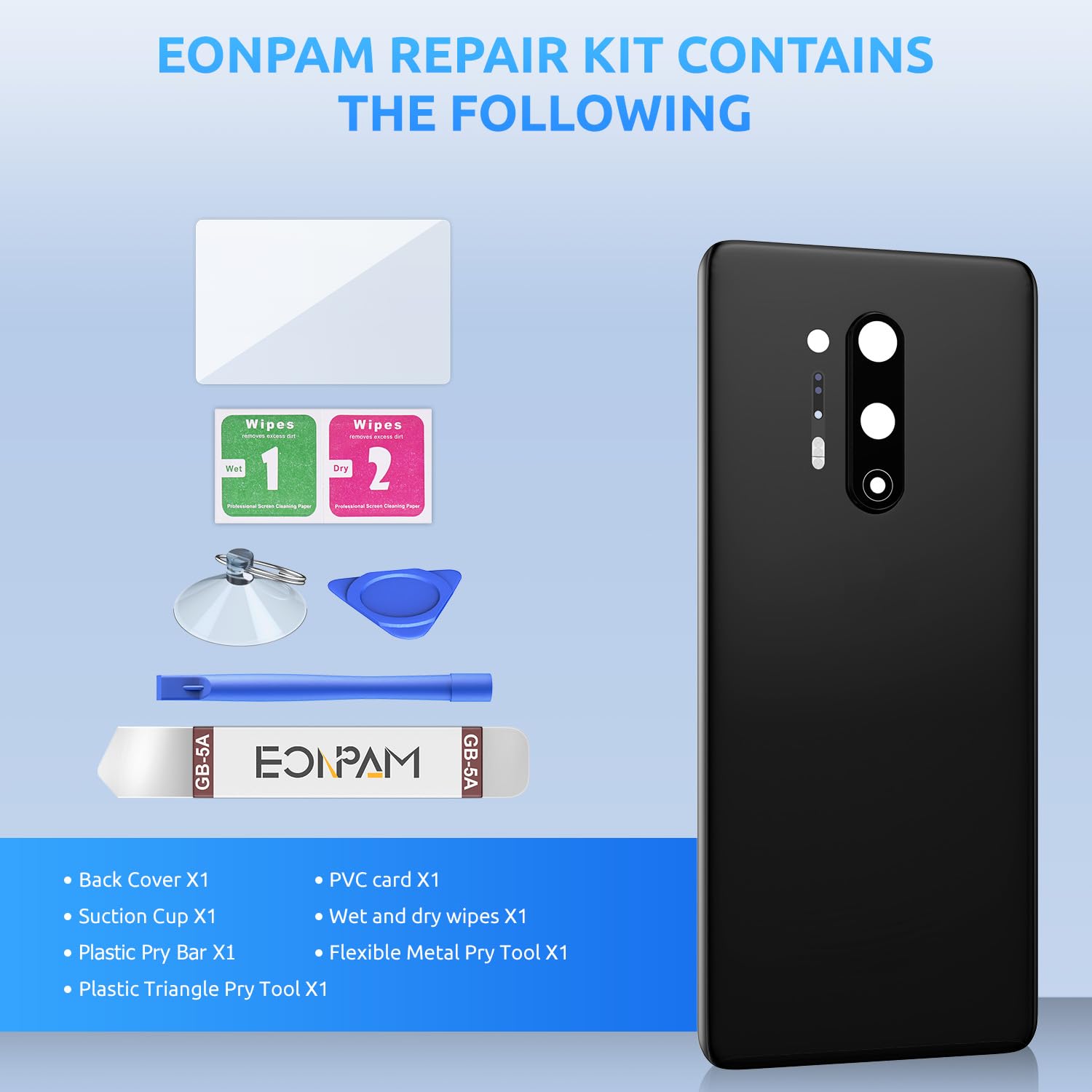 Original OnePlus 8 Pro Back Glass Replacement - OEM Quality Rear Housing with Camera Lens & Repair Tool Kit (Black) | DIY Smartphone Repair Solution for Cracked/Damaged Back Cover