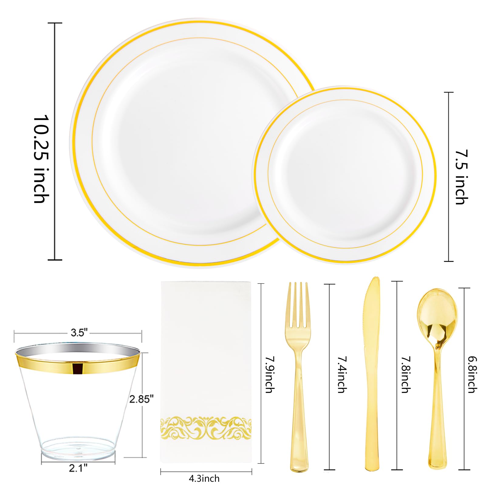 350-Piece Gold Plastic Dinnerware Set for 50 Guests - Disposable Plates, Forks, Knives, Spoons, Cups & Napkins - Elegant Party Tableware for Weddings, Birthdays & Events