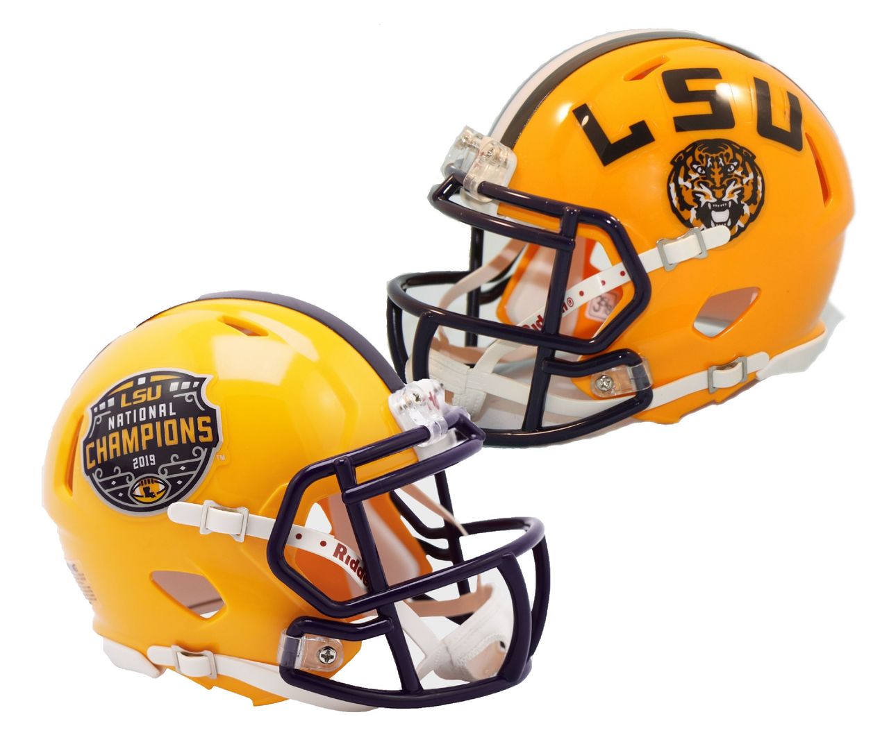 Riddell LSU Tigers 2019 National Champions Revolution Speed Mini Football Helmet - Collectible Display, Sports Memorabilia, Gift for Football Fans, Game Room Decor
