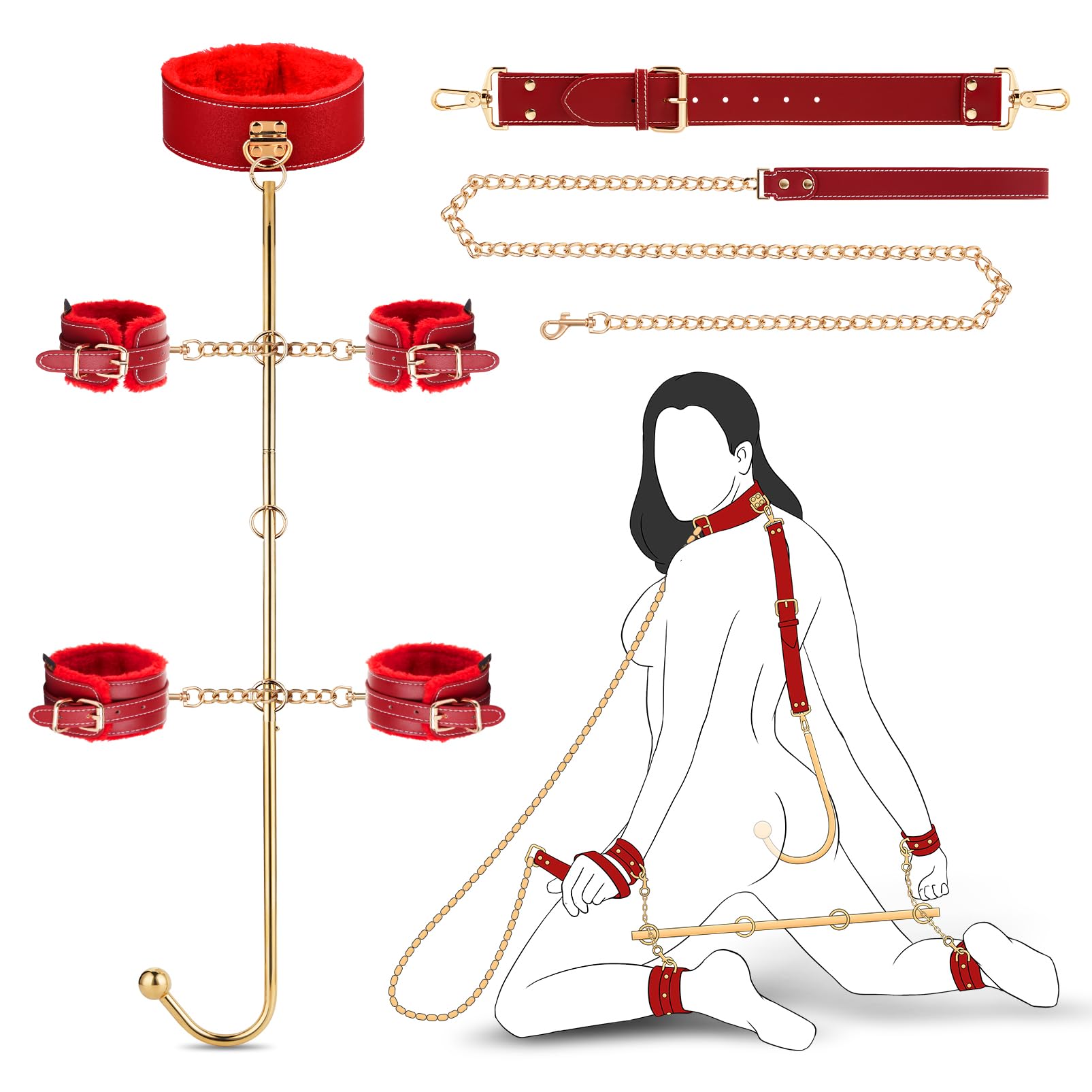 UTIMI Adjustable BDSM Restraint Kit - Leather Handcuffs, Collar & Ankle Cuffs with Anal Hook for Couples Play | Adult Bondage Sex Toys for Bedroom, Spanking & Sensual Foreplay | Perfect for BDSM Lovers & Kinky Couples