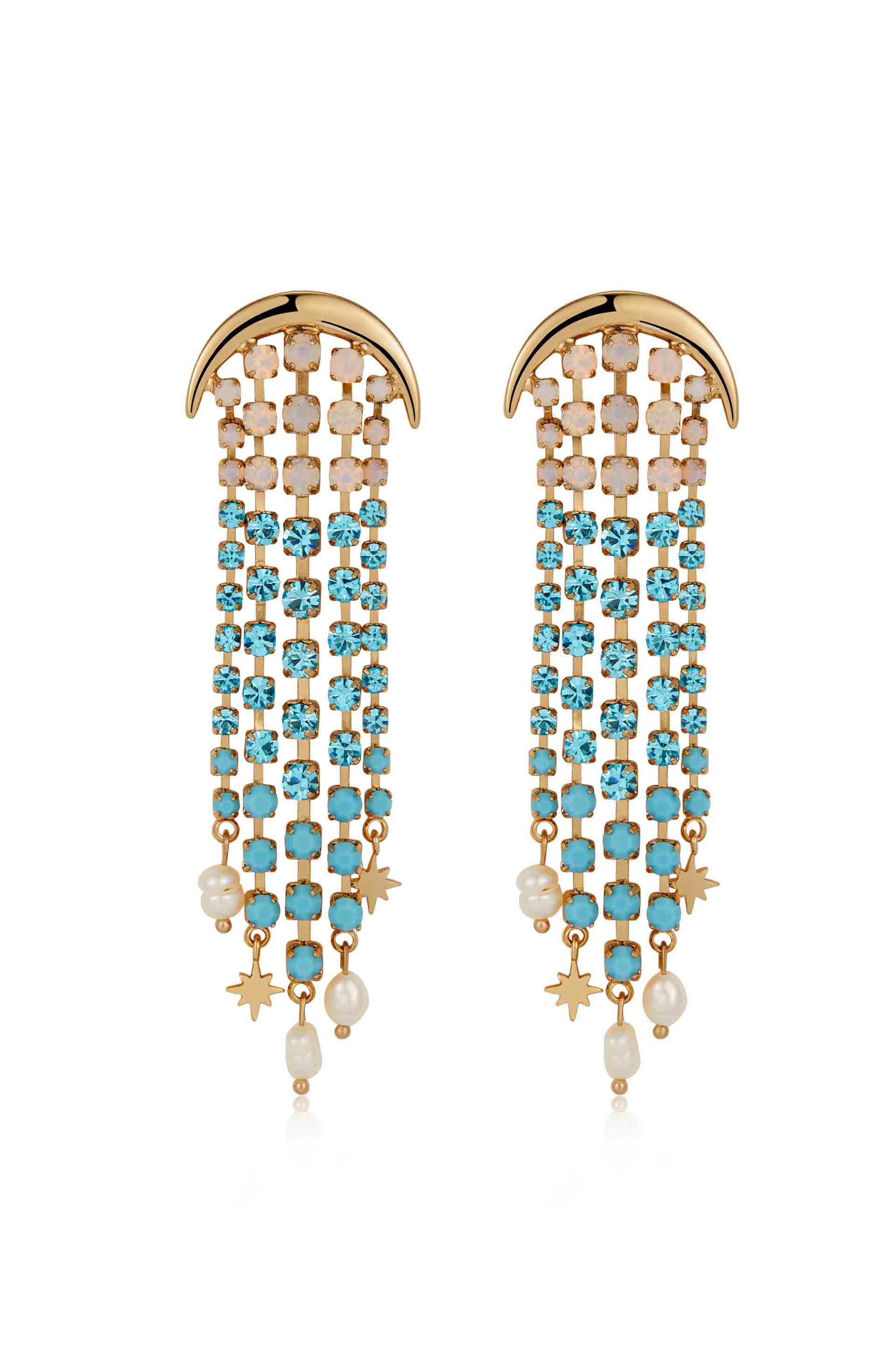 Aqua Galaxy Fringe Earrings for Women - Boho Chic Dangle Earrings with Crystal Beads - Perfect for Parties, Weddings & Date Nights