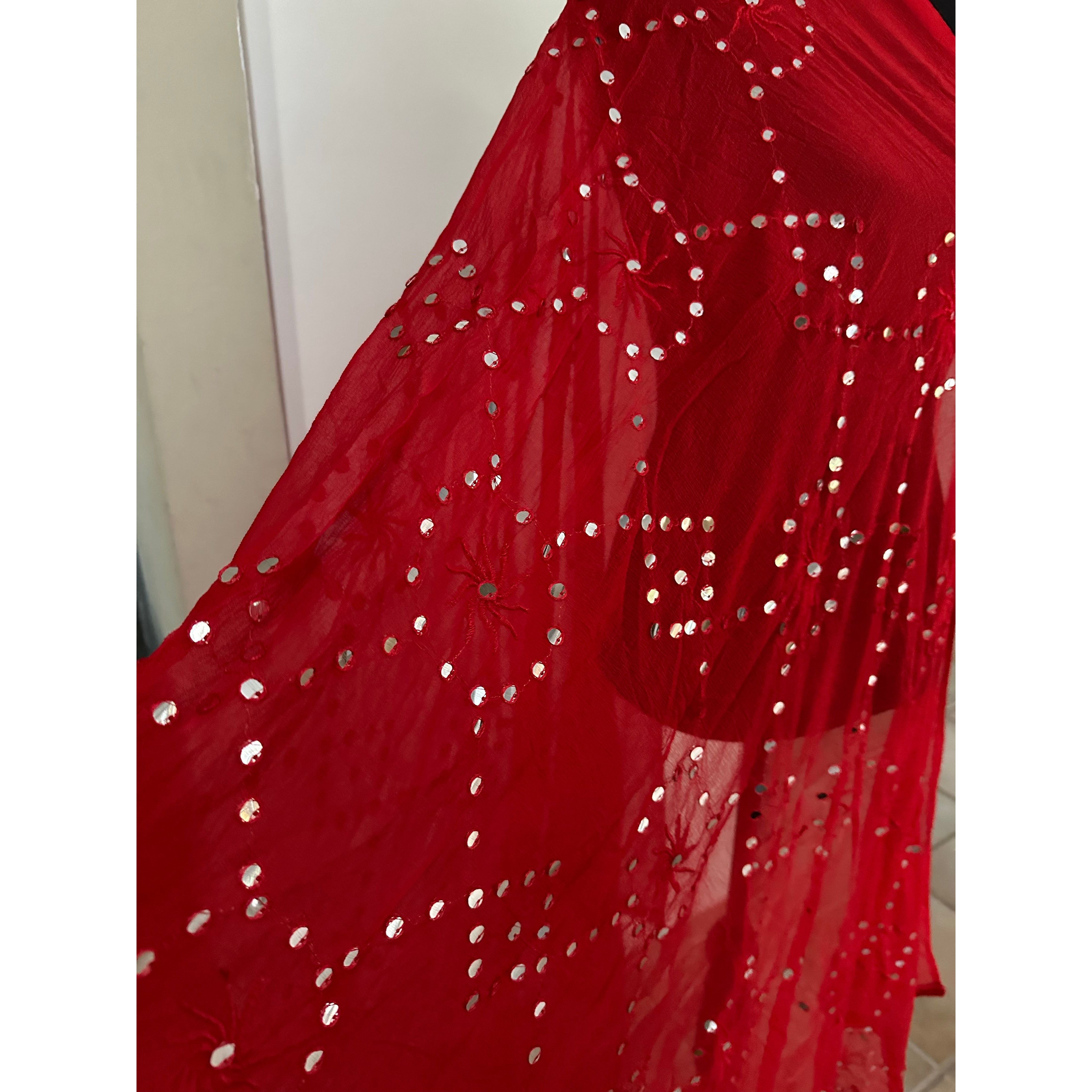 Elegant Red Dupatta with Mirror Embroidery - Perfect for Weddings, Festivals & Cultural Events