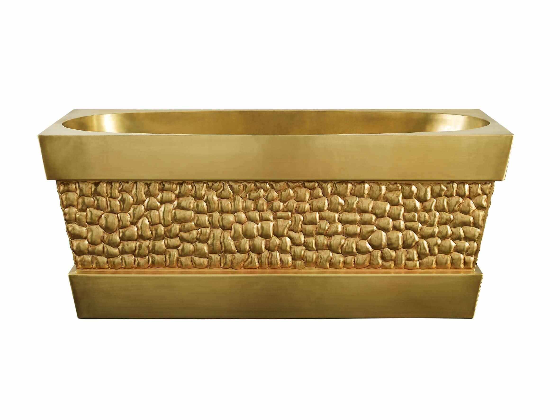 Handcrafted Thompson Tortuga Bathtub in Satin Brass - Turtle Shell Inspired Texture - Model TBT 6028SB - Luxury Freestanding Soaking Tub for Spa Bathroom & Master Suite Relaxation