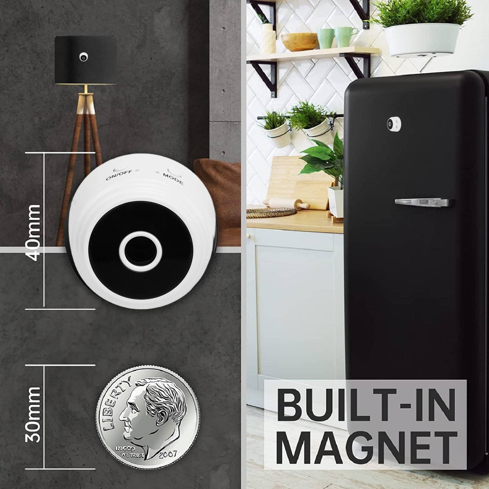 1080P HD Hidden Spy Camera - Mini WiFi Security Camera for Indoor & Outdoor Use, Battery Powered with Magnetic Mount, 45 Min Backup - Perfect for Home, Office & Baby Monitoring (White)