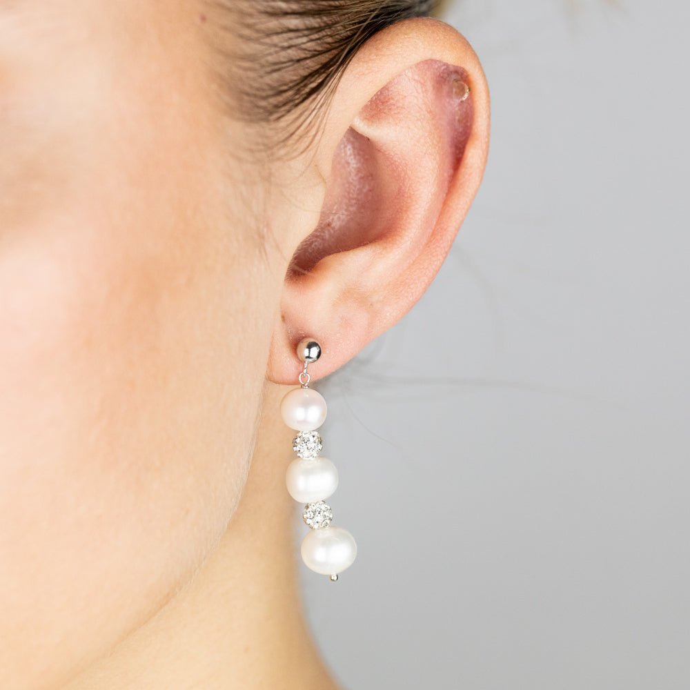 6-9MM Freshwater Black Pearl Crystal Bead Earrings & Pendant Set in .925 Sterling Silver - Elegant Jewelry for Weddings, Parties & Special Occasions
