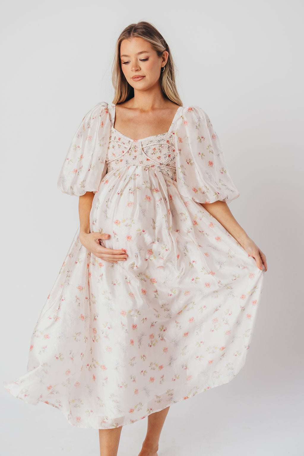 Harlow Maxi Dress - Tiny Pink Floral Print, Bump Friendly Maternity Dress, Inclusive Sizing S-3XL | Perfect for Summer Weddings, Beach Vacations & Casual Outings