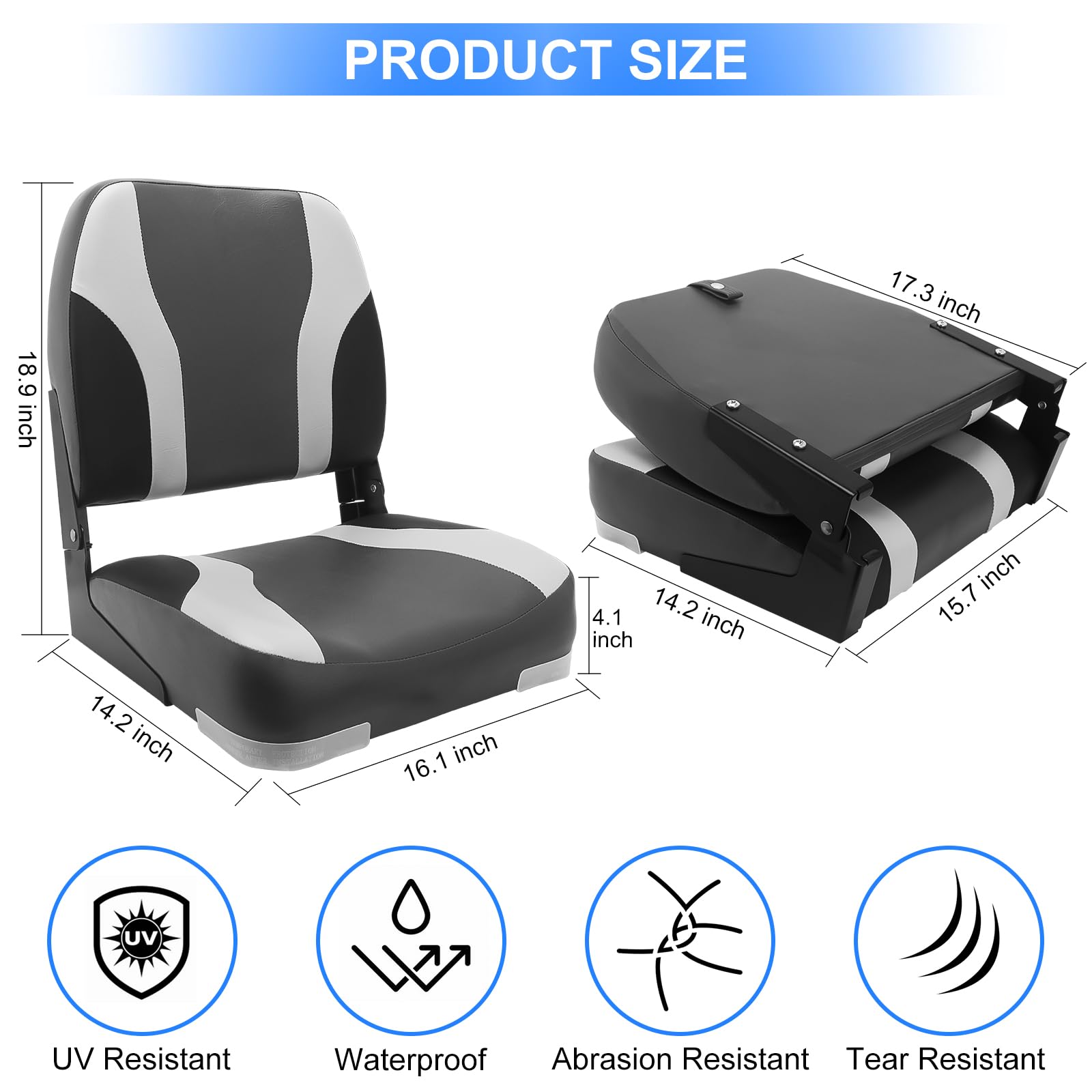**2 Pack Waterproof Marine Low Back Folding Chairs – Lightweight, Soft & Comfortable Boat Seats for Fishing, Boating & Cabin Use (Charcoal/Light Grey/Black)**    *Perfect for fishing trips, boat cabins, camping, and outdoor relaxation!*