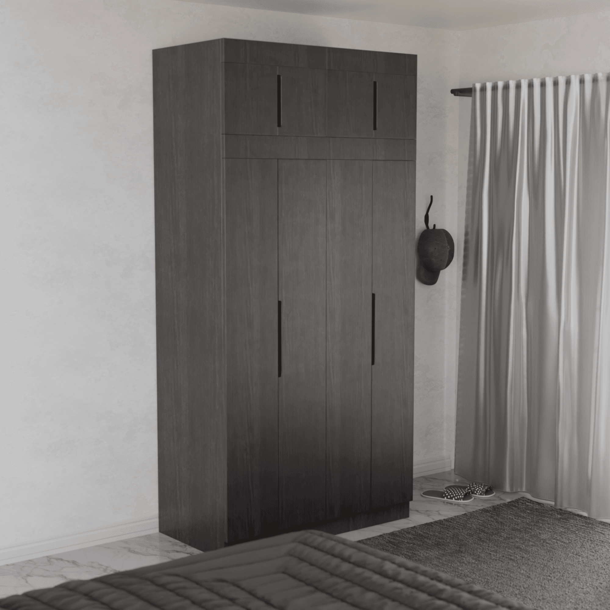 Harris 4 Door Open Wardrobe with Top Shelf - Modern Closet Organizer for Bedroom, Living Room & Entryway Storage - Spacious Wooden Armoire for Clothes, Shoes & Accessories