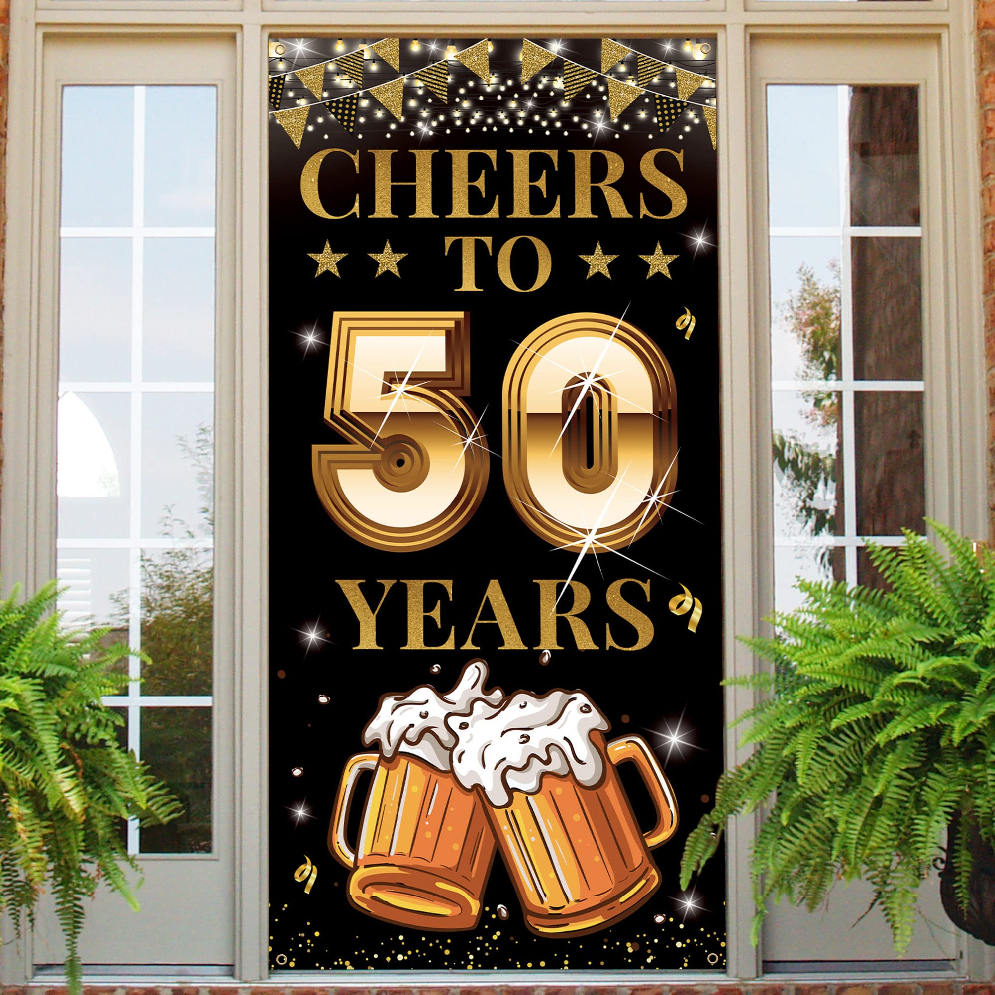 Golden 50th Birthday Door Banner - Happy 50th Anniversary Decor for Men & Women - Black & Gold Class Reunion Party Backdrop - Indoor/Outdoor Yard Sign - Premium Fabric Celebration Banner - Perfect for Birthday Parties, Anniversaries & Milestone Events