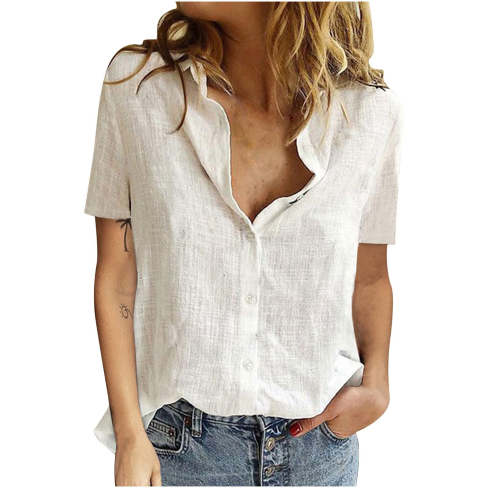 Women's Summer Button Down Shirts 2022 | Casual & Dressy Short Sleeve Blouses | Sunflower Graphic Tees | Trendy Loose Cute Tops for Beach, Office & Date Night