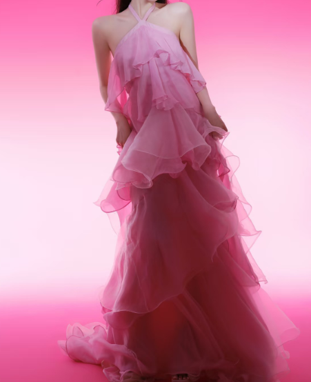 Elegant Pink Layered Long Prom Dress for Women - Formal Evening Gown for Parties, Homecoming, and Special Occasions - Style J5086