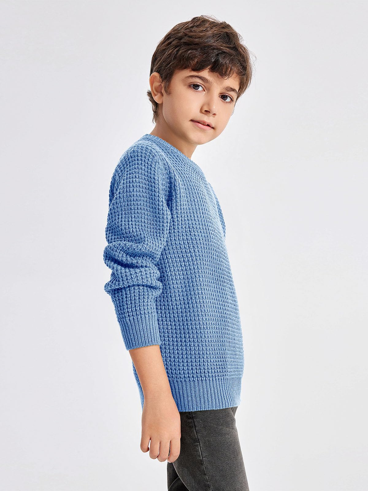 **Haloumoning Boys' Casual Pullover Sweaters - Chunky Crewneck Waffle Knit Jumper Tops for Kids (Ages 4-14) - Cozy & Stylish for School, Playdates & Outdoor Adventures**
