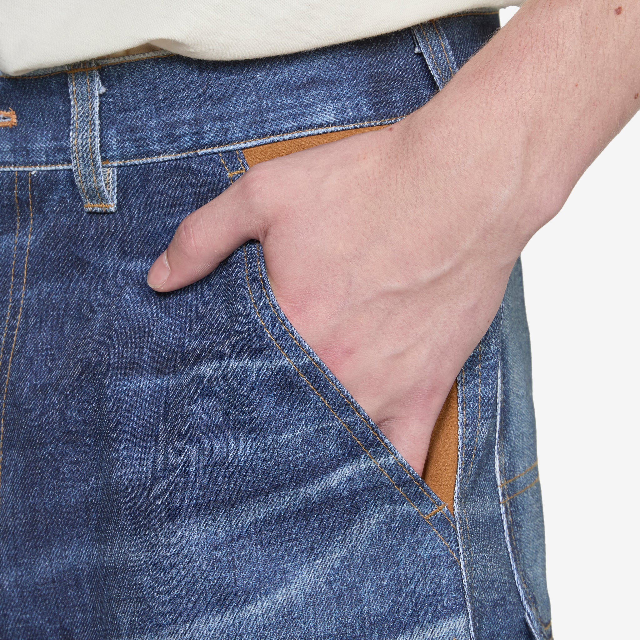 Stylish Denim Trompe L'oeil Double Knee Shorts in Blue - Perfect for Casual Outfits and Streetwear Fashion