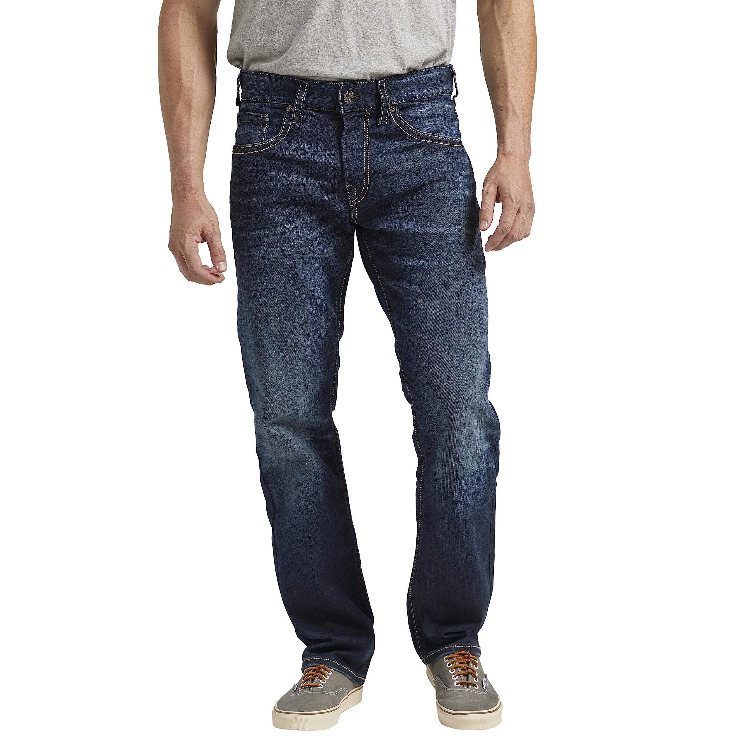 Silver Jeans Co. Men's Eddie Athletic Fit Tapered Leg Jeans - Comfortable Stretch Denim Pants for Casual Wear & Everyday Use