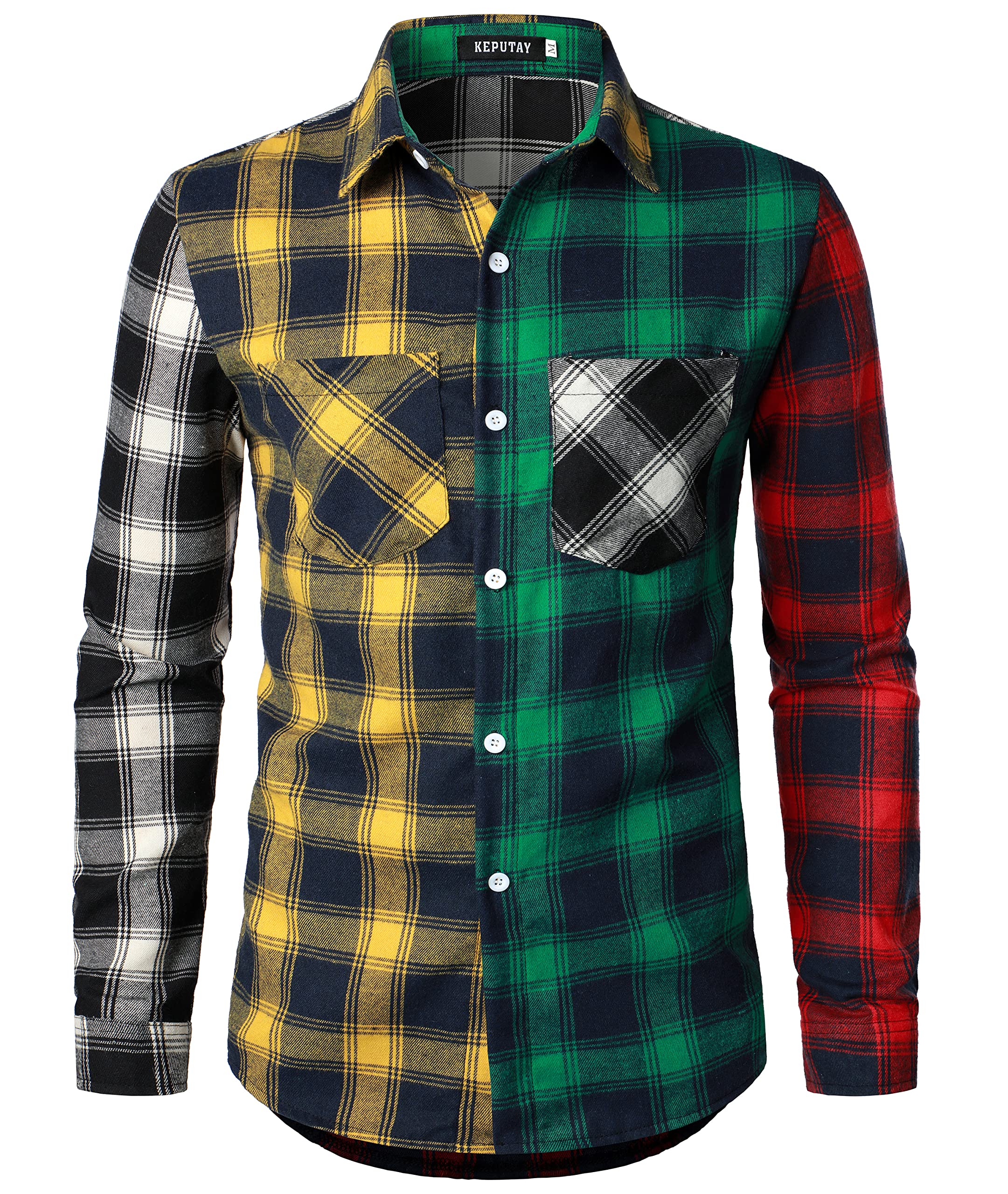 Stylish Color Block Plaid Shirt for Men & Women - Long Sleeve Button Down Casual Shirt with Patchwork Design | Perfect for Office, Date Night and Fall Outfits