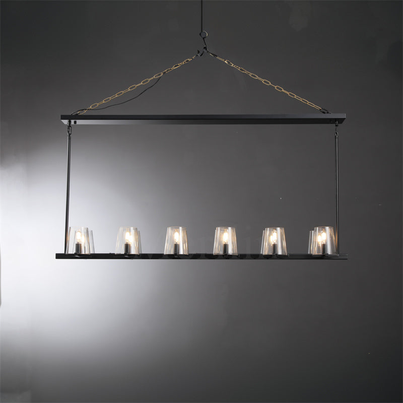 Paul Clear Glass Linear Chandelier - Modern Crystal Pendant Light Fixture for Living Room, Bedroom, Dining Room | Perfect for Home Decor, Wedding Venues & Luxury Interior Lighting