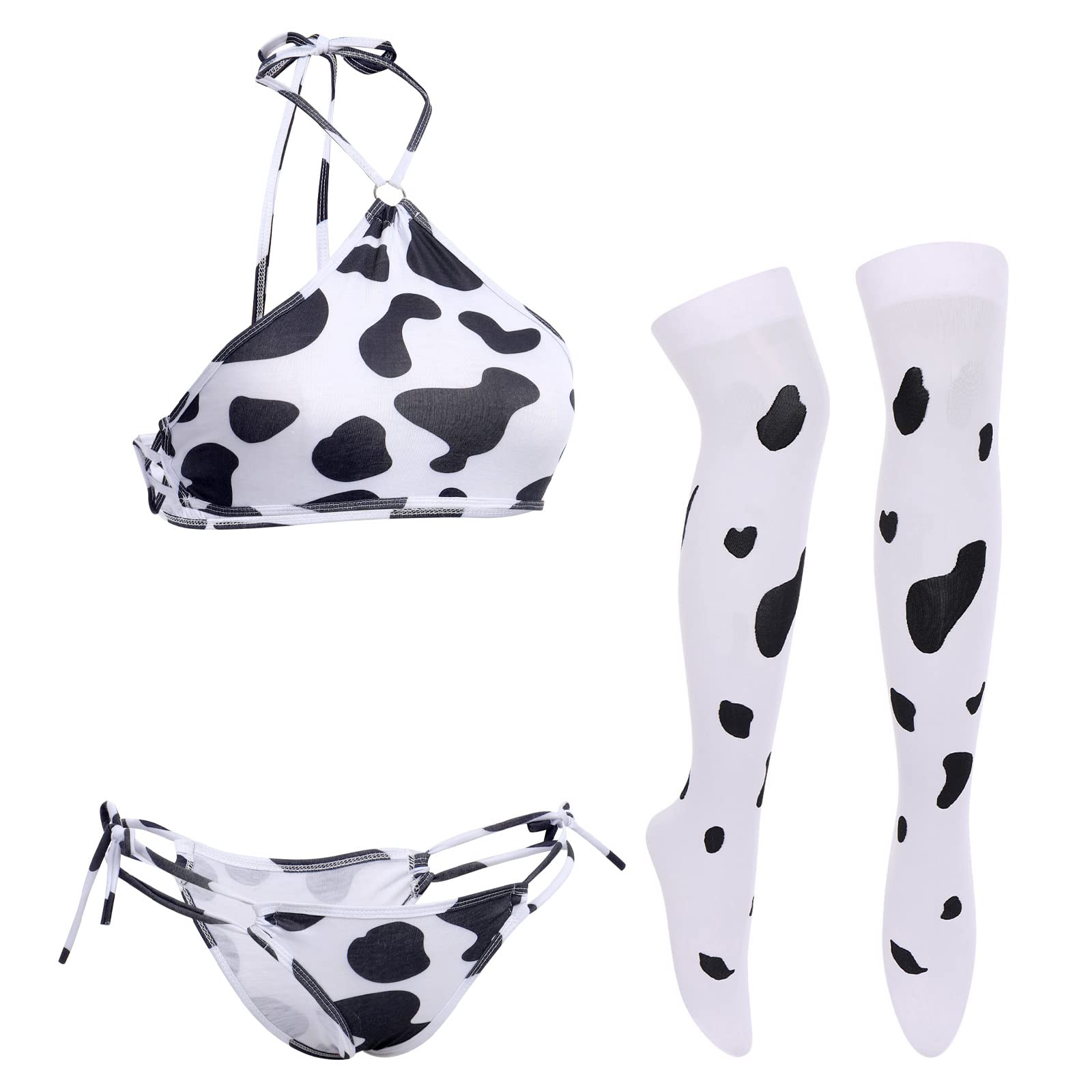 IMEKIS Women's Sexy Anime Cow Maid Costume Teddy Lingerie Set - Kawaii Lolita Japanese Cosplay Mini Bikini Bra & Panty Set for Roleplay, Halloween, Cosplay Parties & Boudoir Photography