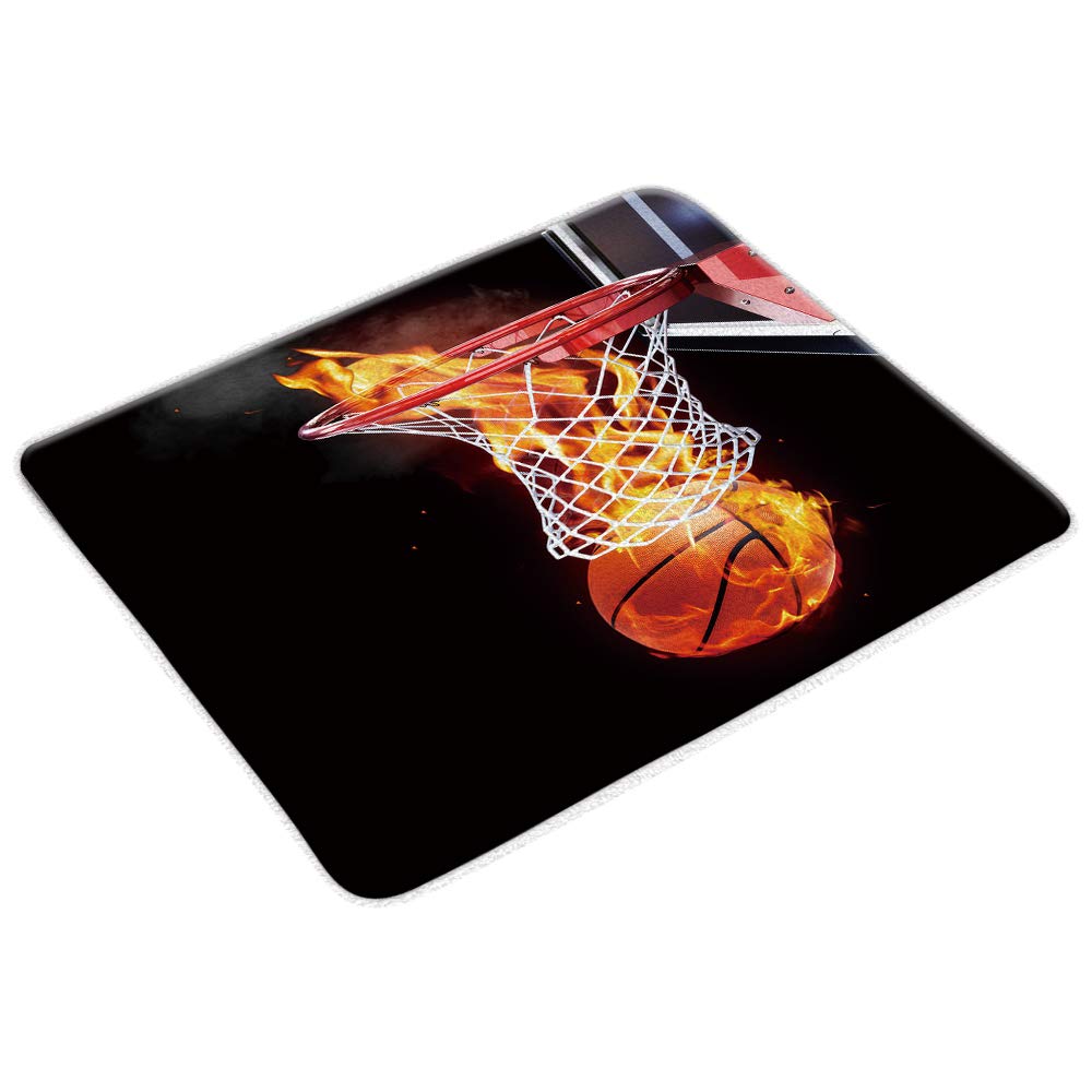 Non-Slip Flaming Basketball Bath Mat - Absorbent Quick-Dry Bathroom Rug, Modern Orange & Black Sports Decor, 30x18 Inch - Perfect for Kids' Bathrooms, Game Room Themes & Sports Fan Gifts