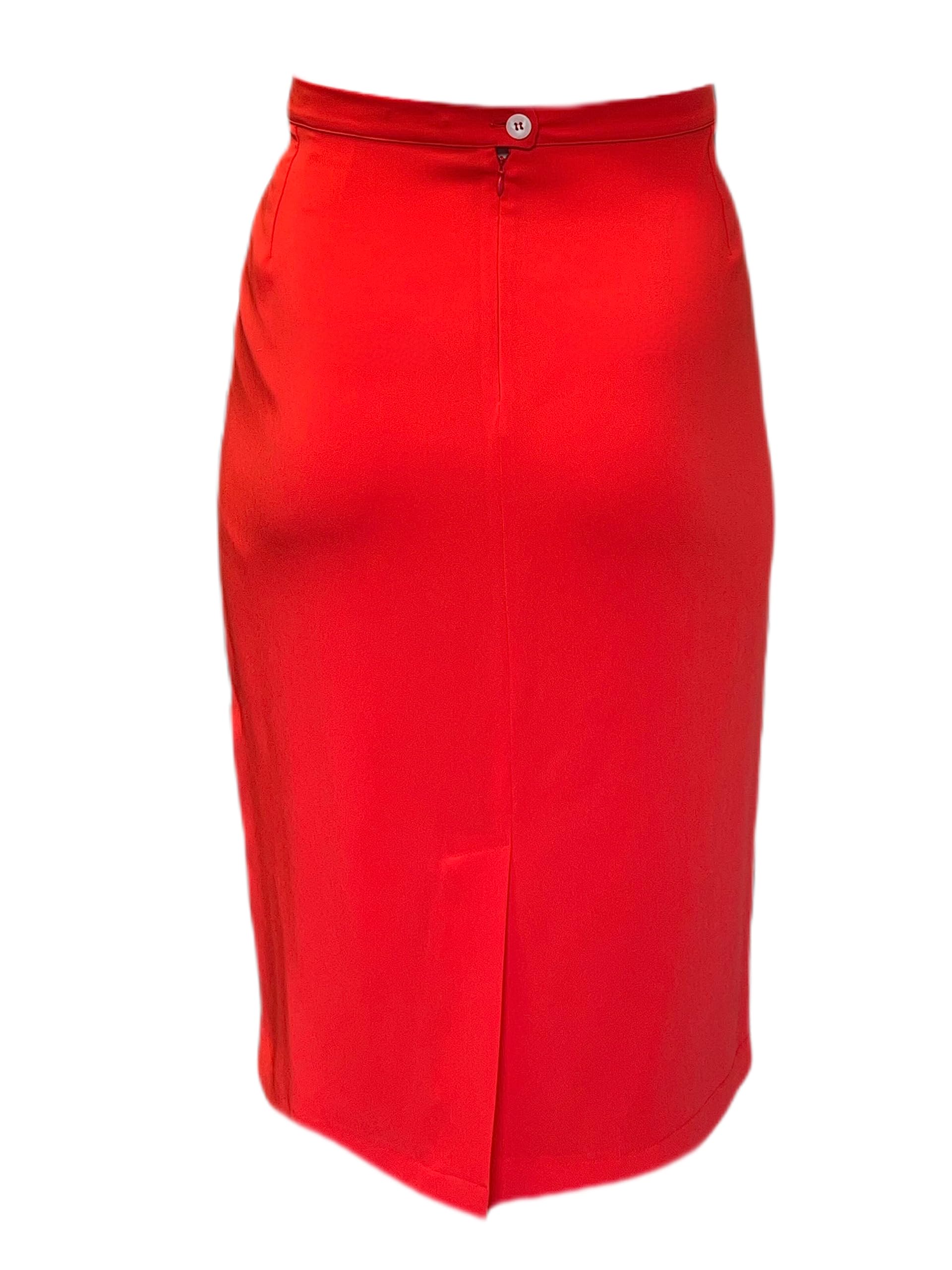 Marina Rinaldi Women's Casetta Side Stripe Skirt - Red Orange | A-Line Midi Skirt with Contrast Stripes | Perfect for Office, Cocktail Parties & Summer Outfits