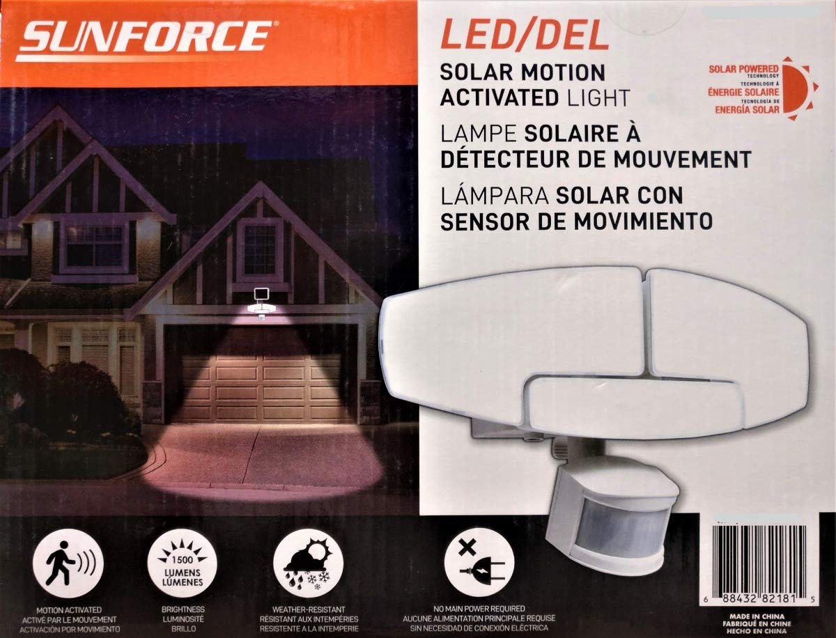 Sunforce Solar-Powered Motion Sensor Security Light with LED - Weatherproof Outdoor Lighting for Home, Yard, and Garage Security
