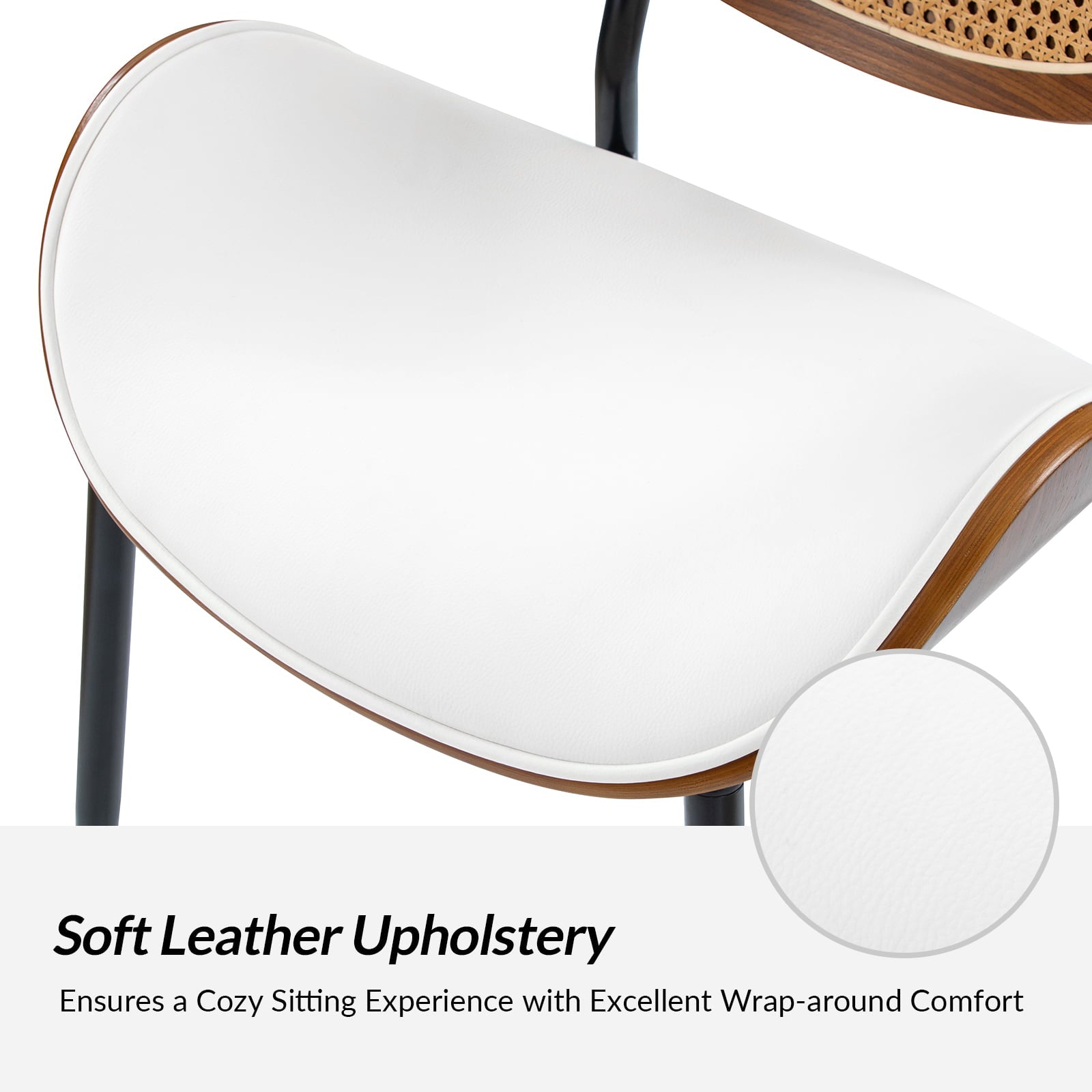 Flora Curved Wood Backrest Faux Leather Upholstered Dining Chair Cushion - Ergonomic Support for Kitchen, Restaurant & Office - Comfortable Seat Pad with Wooden Frame (Multiple Styles Available)