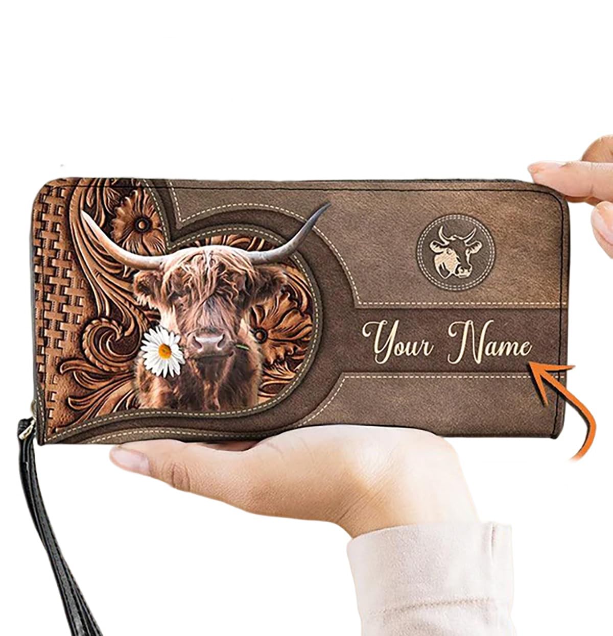 Custom Highland Cattle Leather Wallet for Women - RFID Blocking Zip Clutch with Wristlet - Unique Cow Lovers Gift - Perfect for Farm Enthusiasts & Western Fashion (One Size) - Ideal for Daily Use, Travel & Country-Themed Events