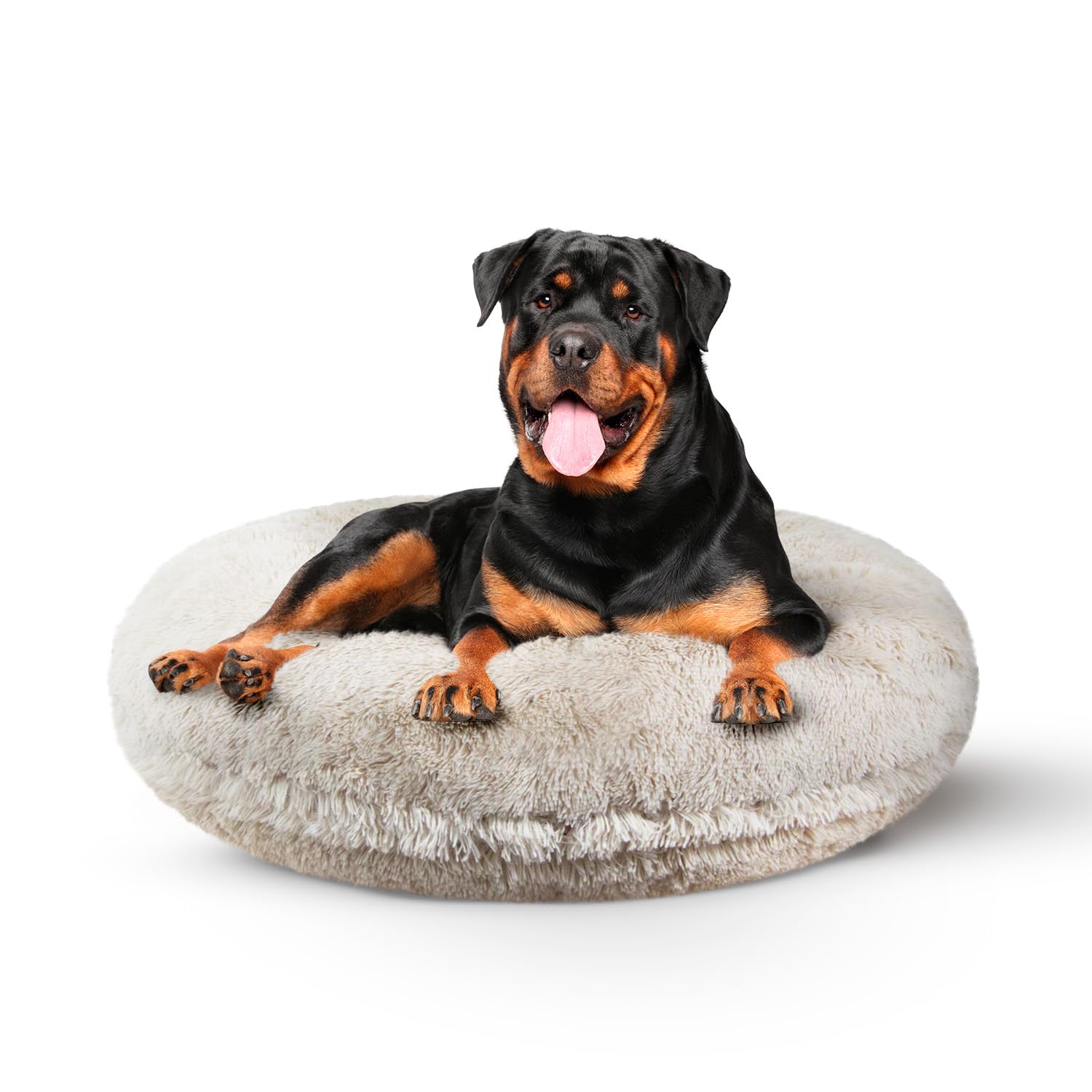 **Bessie and Barnie Plush Donut Dog Bed - Ultra Soft Faux Fur, Waterproof Lining & Removable Washable Cover - Calming Round Pet Bed for Small, Medium & Large Dogs - Perfect for Crates, Travel & Home Use**