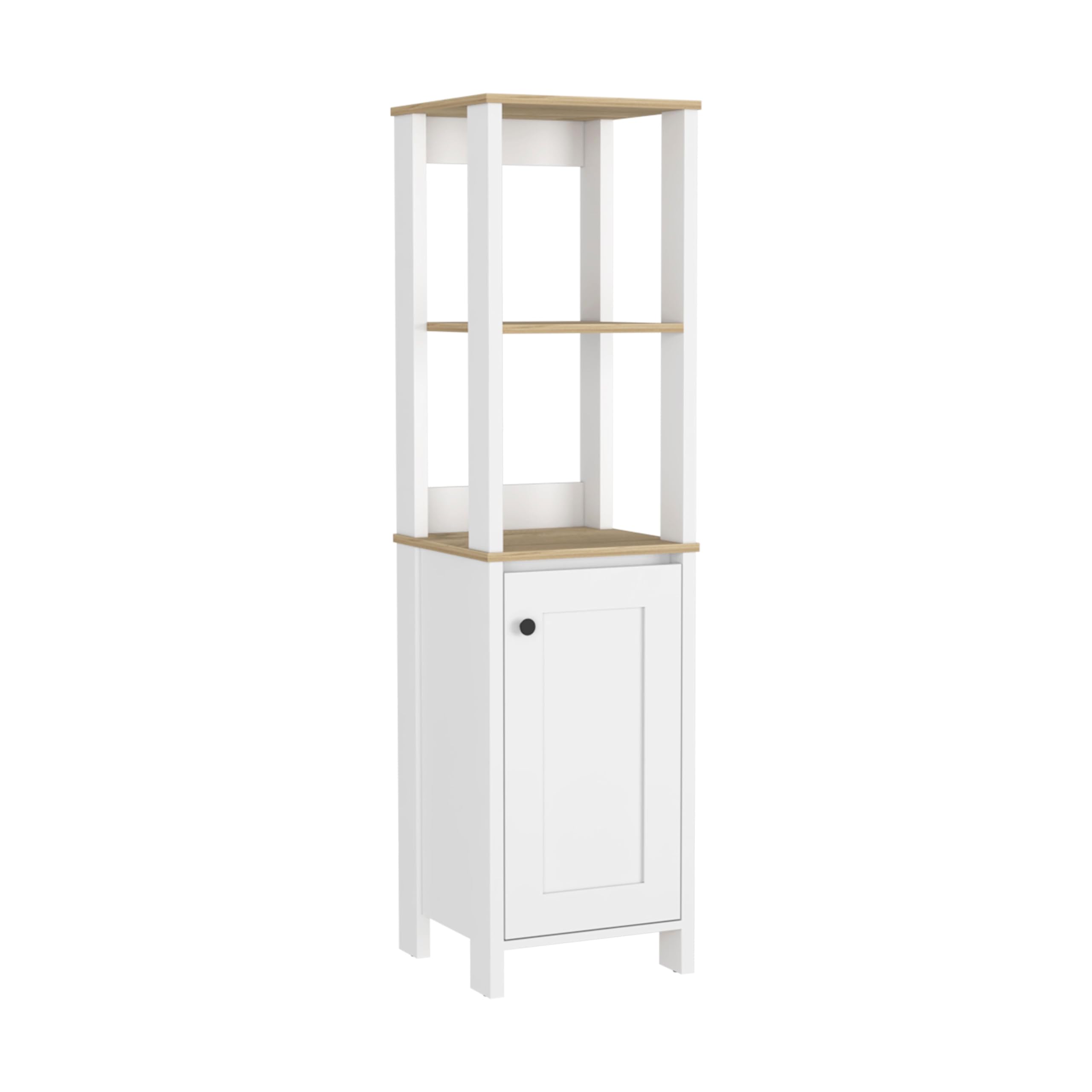 Tuhome St. Clair Linen Cabinet with 2 Interior Shelves & 2 Open Shelves - Light Oak/White Finish - Perfect for Bathroom, Bedroom or Hallway Storage Organization