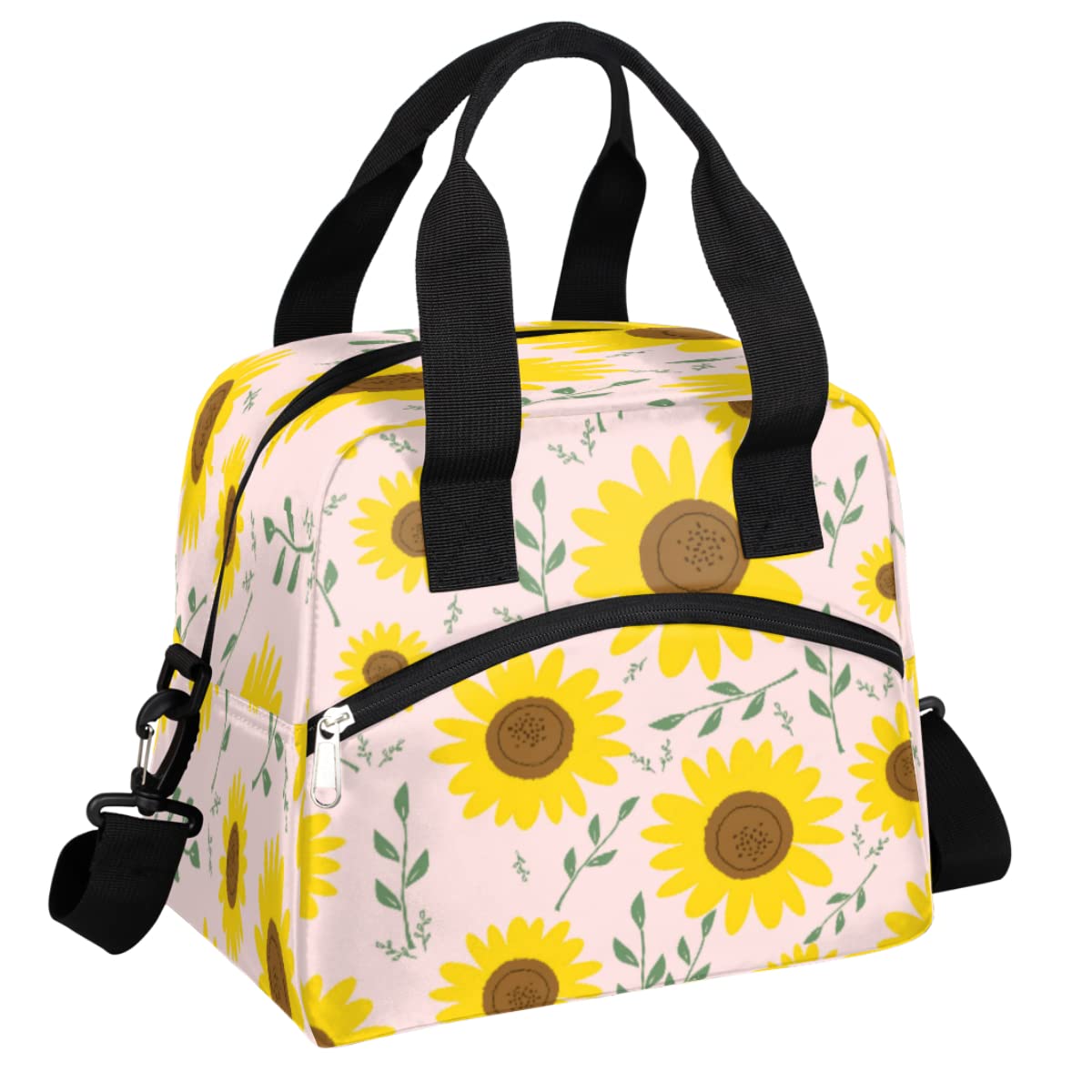 OHIKUETY Insulated Lunch Bag for Women & Kids - Cute Cartoon Sunflower Design, Wide Opening, Reusable Thermal Lunch Box - Perfect for Work, School, Travel, Picnics & Outdoor Activities