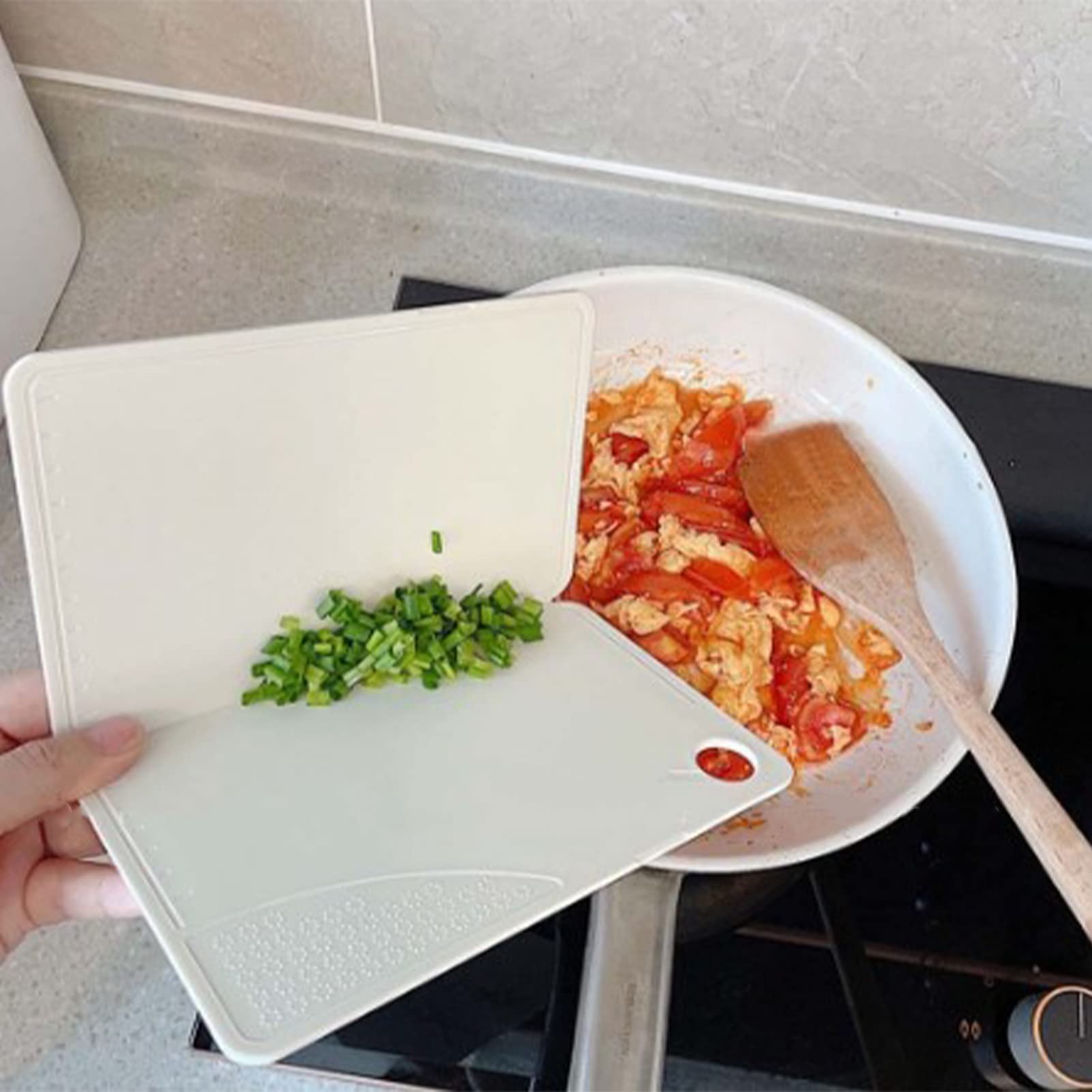 Foldable Plastic Cutting Board for Fruits & Vegetables - Portable Chopping Board for Kitchen, Camping, Picnic & Outdoor Use (Nordic Rice White, 20x12.5x0.8cm) - Perfect for Meal Prep, BBQ, Travel & Small Space Cooking