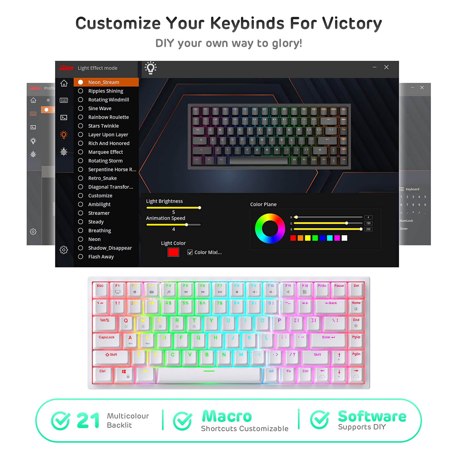 RK ROYAL KLUDGE RK84 Wireless Mechanical Gaming Keyboard - 75% Compact Layout, Bluetooth/2.4Ghz/USB-C Triple Mode, Hot-Swappable Tactile Brown Switches, RGB Backlit | Perfect for PC Gaming, Office Work & Typing Enthusiasts